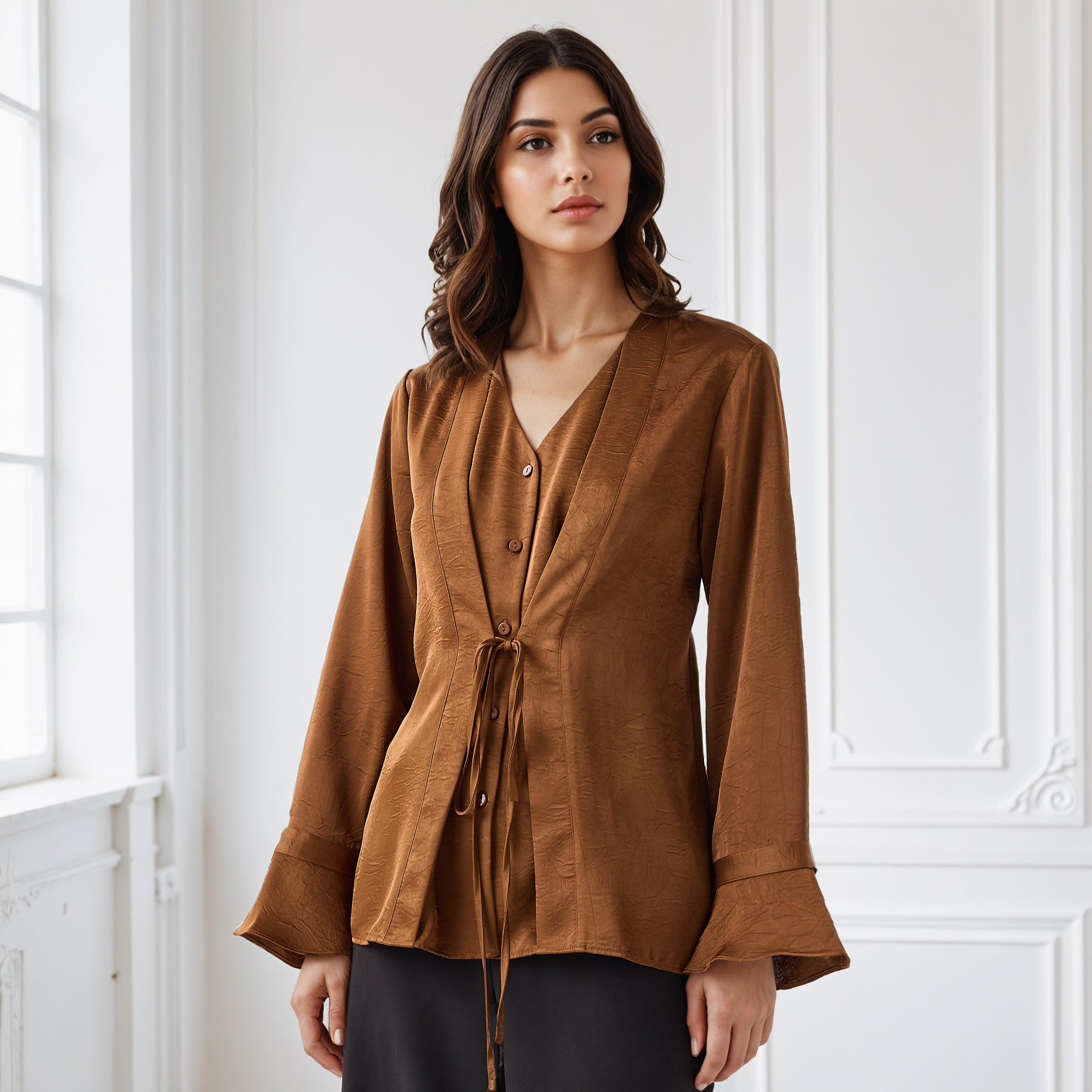 Tie-Up Detail Top with Flared Sleeves-women-clothing-shirtsandblouses-blouses-image-1