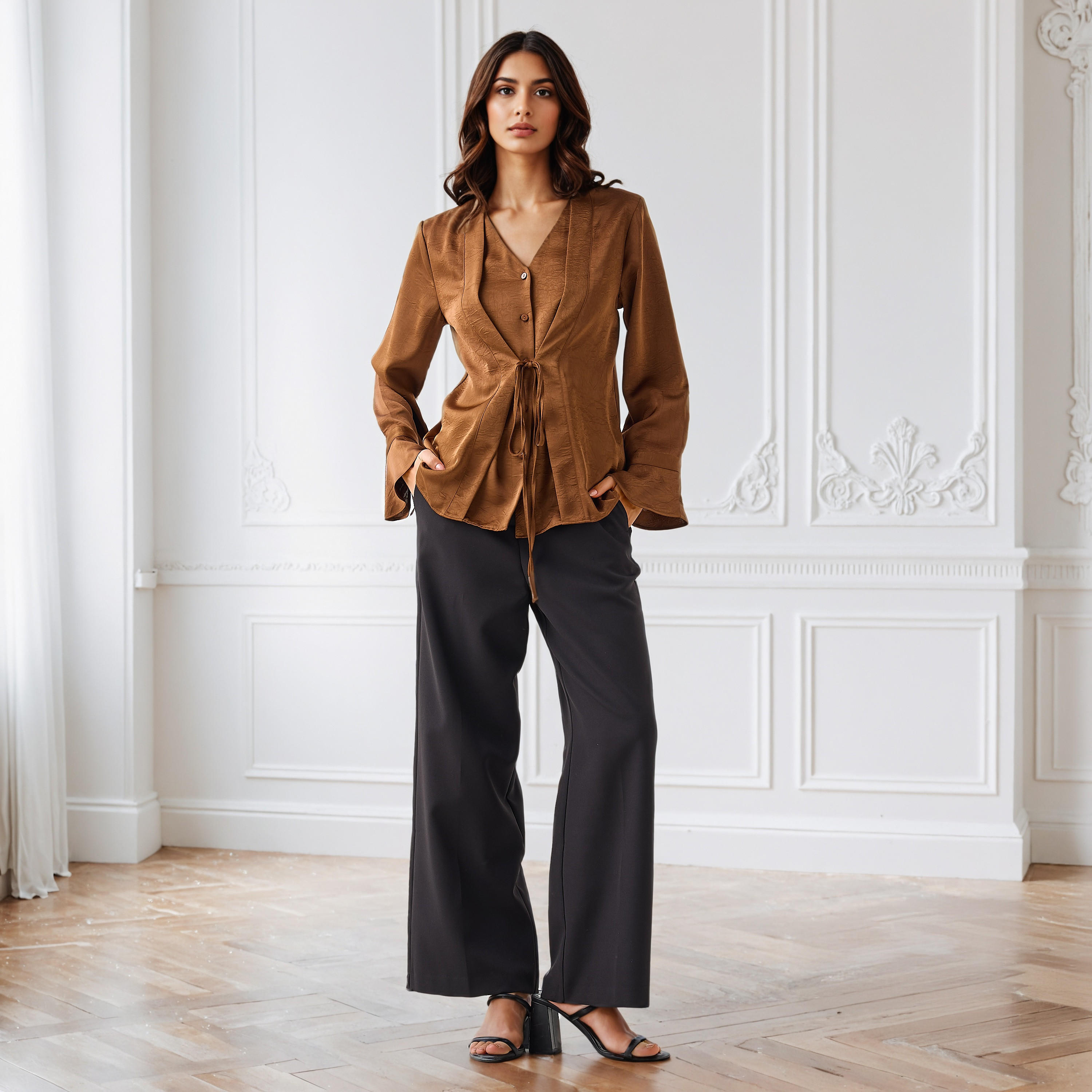 Tie-Up Detail Top with Flared Sleeves-women-clothing-shirtsandblouses-blouses-image-2
