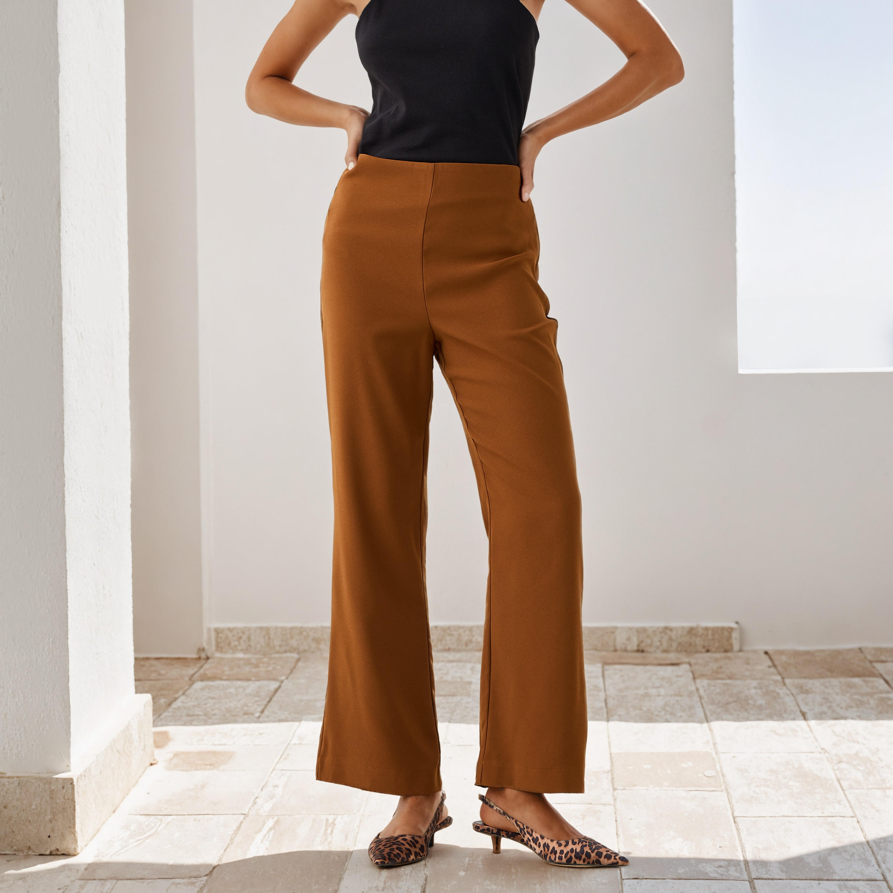 Flared Pants with Zip Closure-women-clothing-bottoms-trousers-image-1
