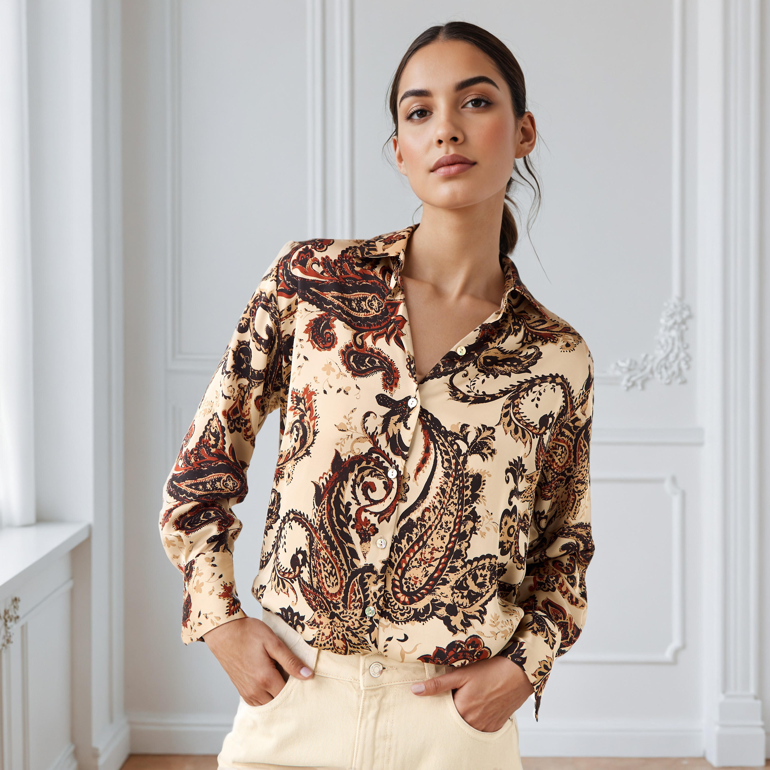 Paisley Print Collared Satin Shirt-women-clothing-shirtsandblouses-shirts-image-1