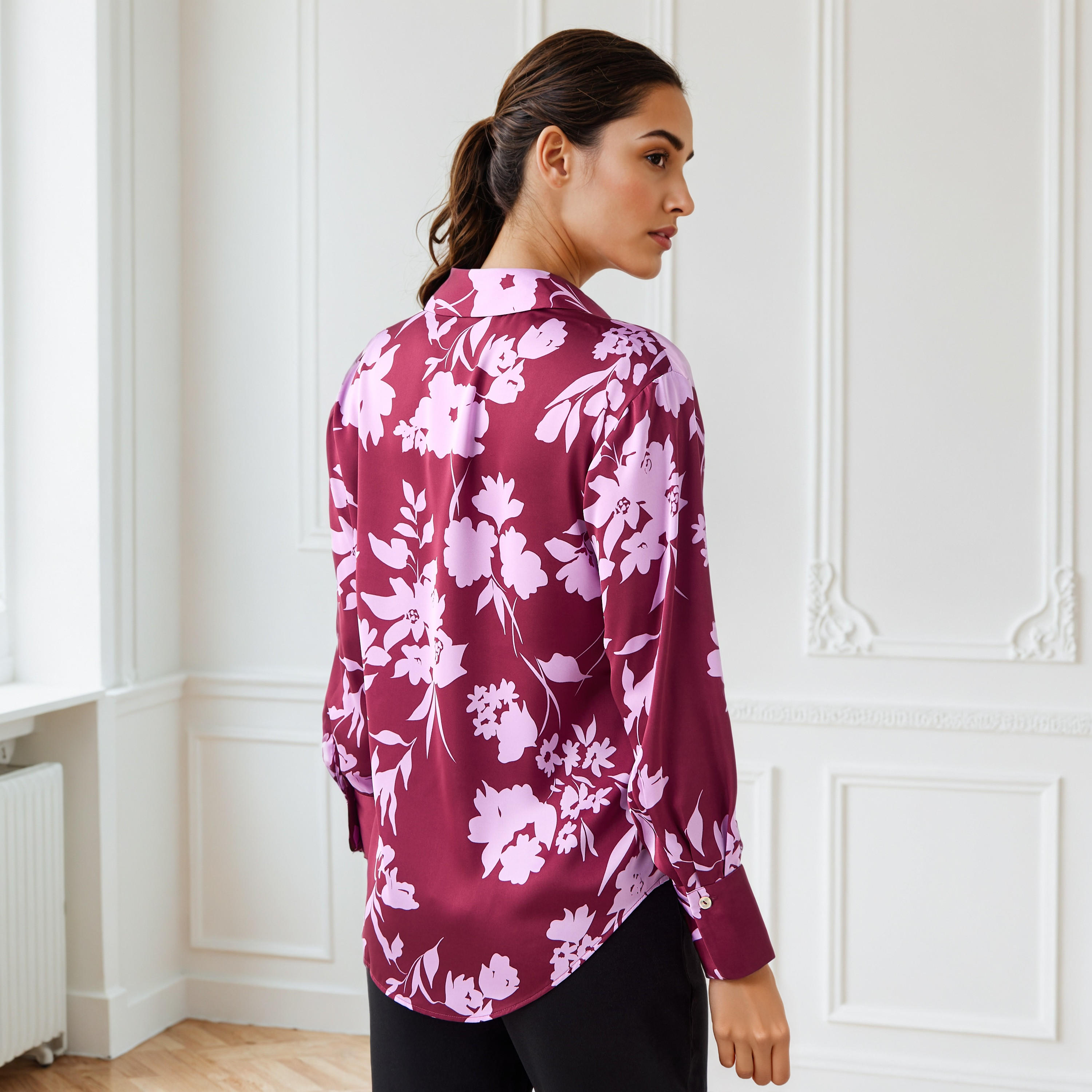 Floral Print Collared Satin Shirt-women-clothing-shirtsandblouses-shirts-image-3