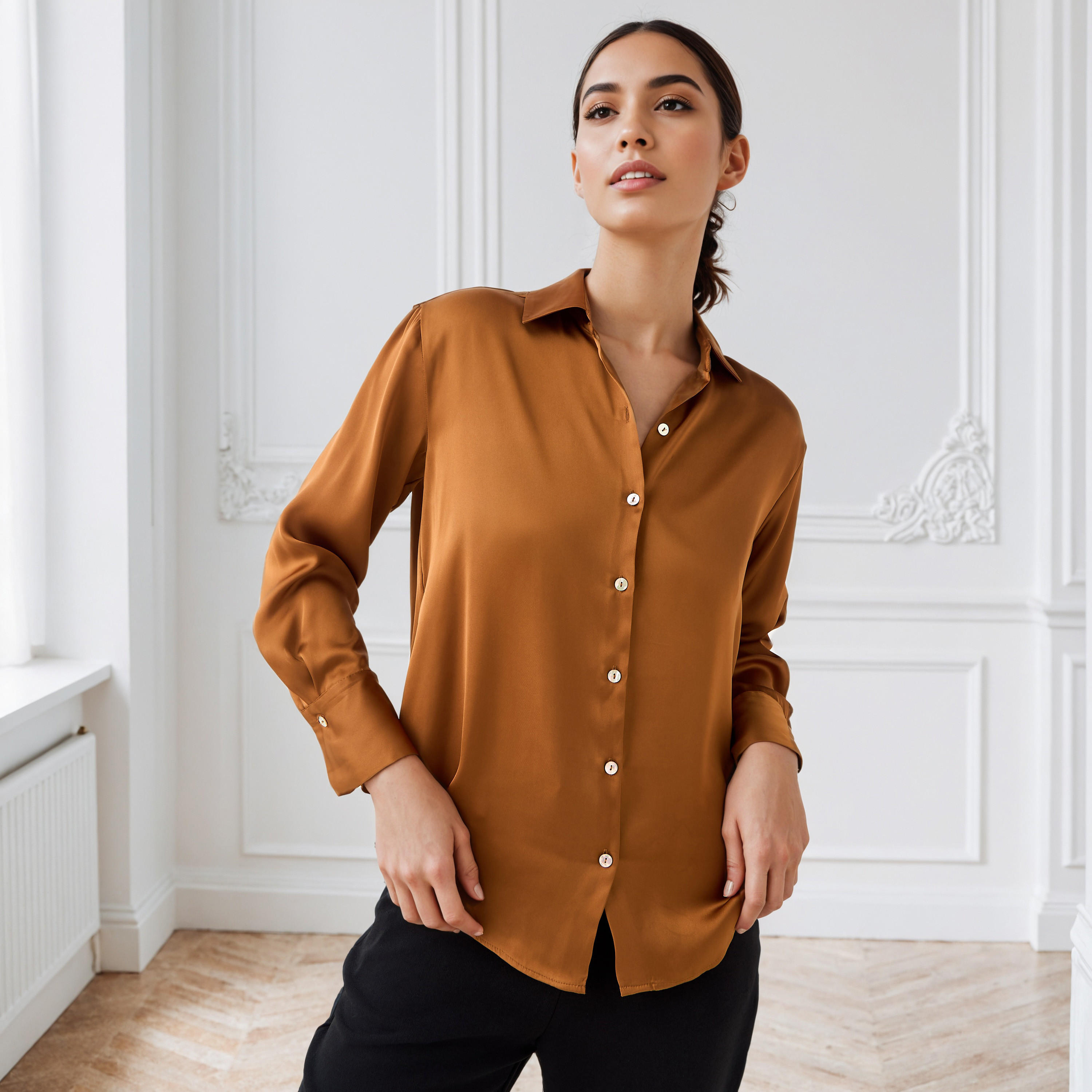 Regular Fit Collared Satin Shirt-women-clothing-shirtsandblouses-shirts-image-1