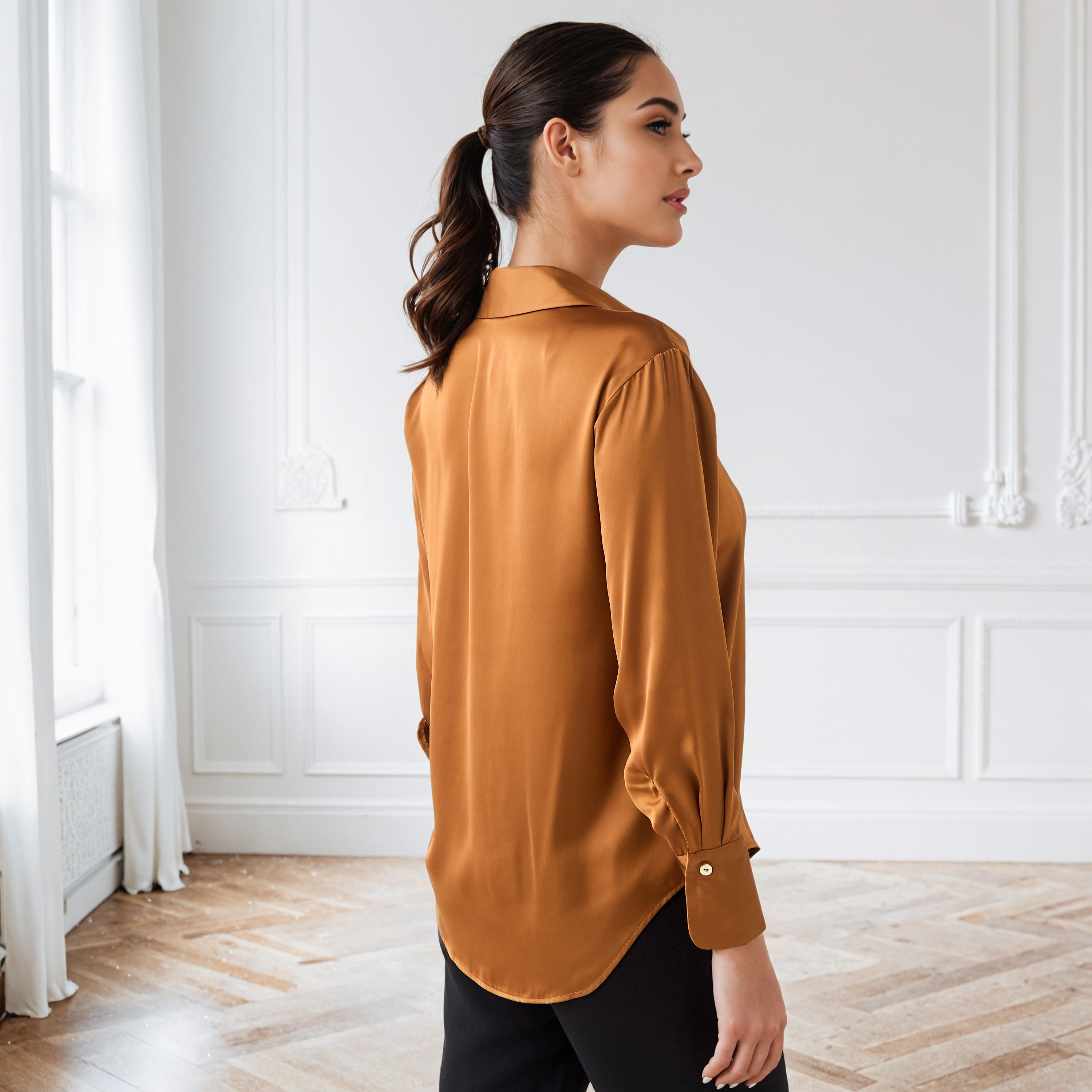 Regular Fit Collared Satin Shirt-women-clothing-shirtsandblouses-shirts-image-3