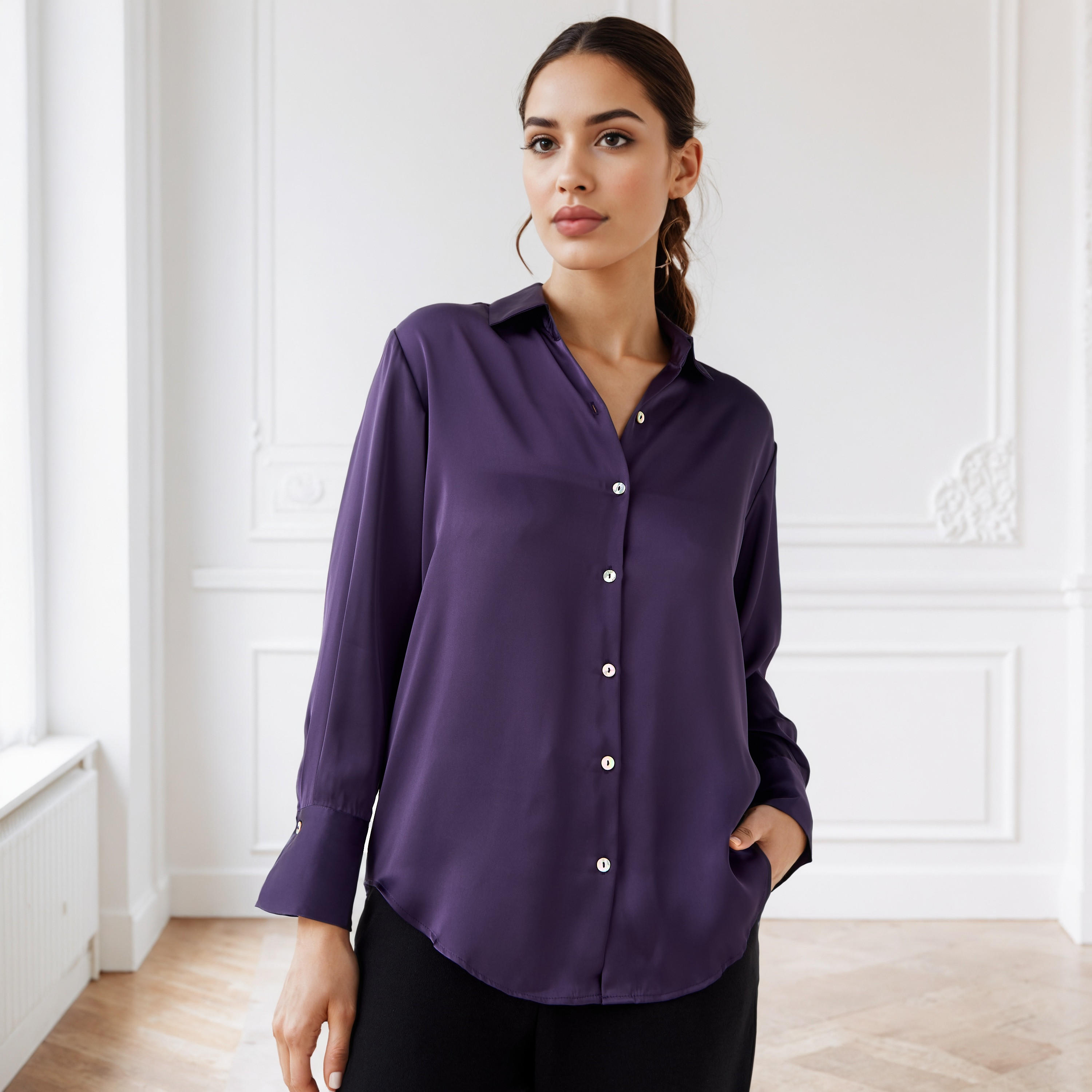 قميص ستان بقصّة عادية وياقة عادية-women-clothing-shirtsandblouses-shirts-image-1
