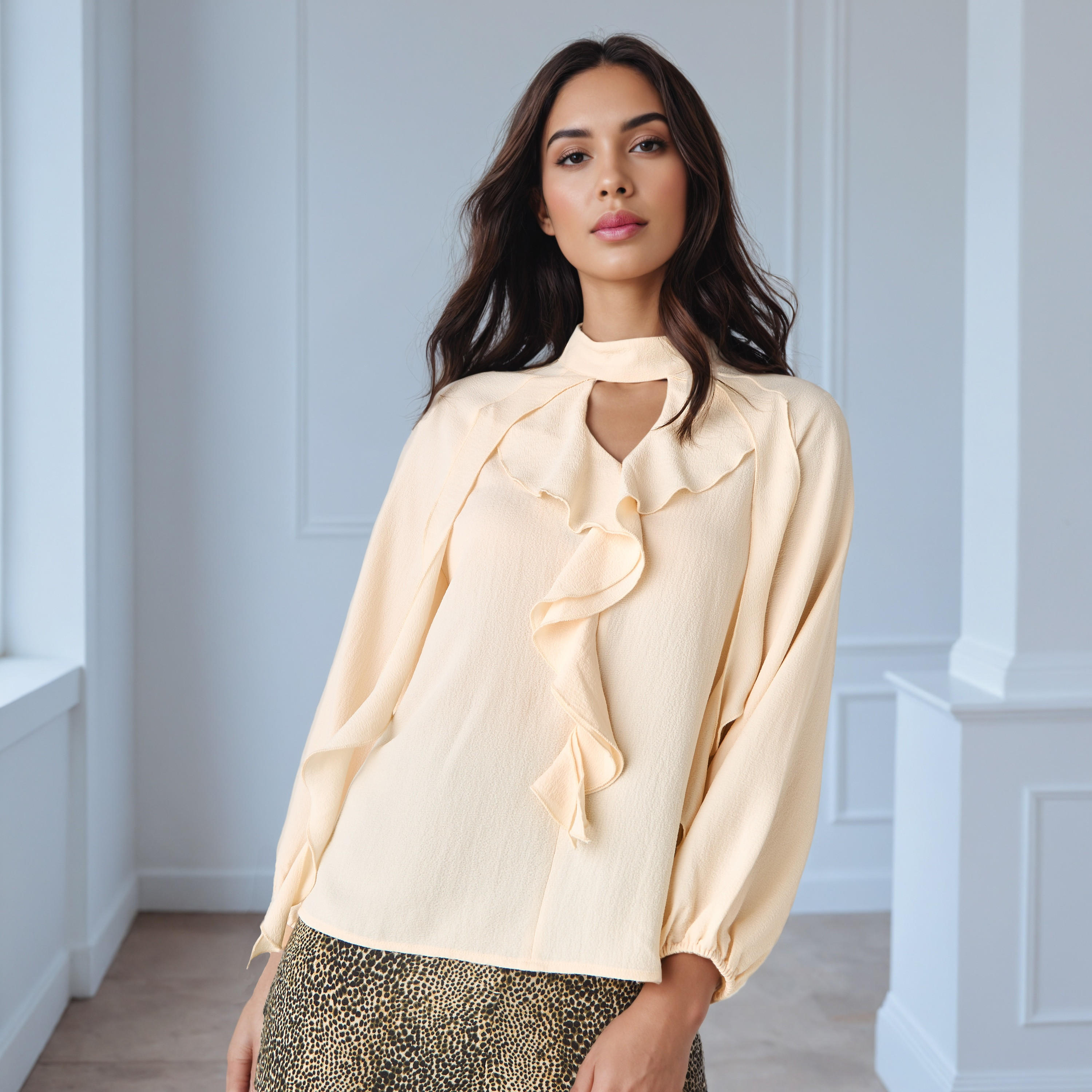 Ruffle Accent Top with Keyhole Neck-women-clothing-shirtsandblouses-blouses-image-1