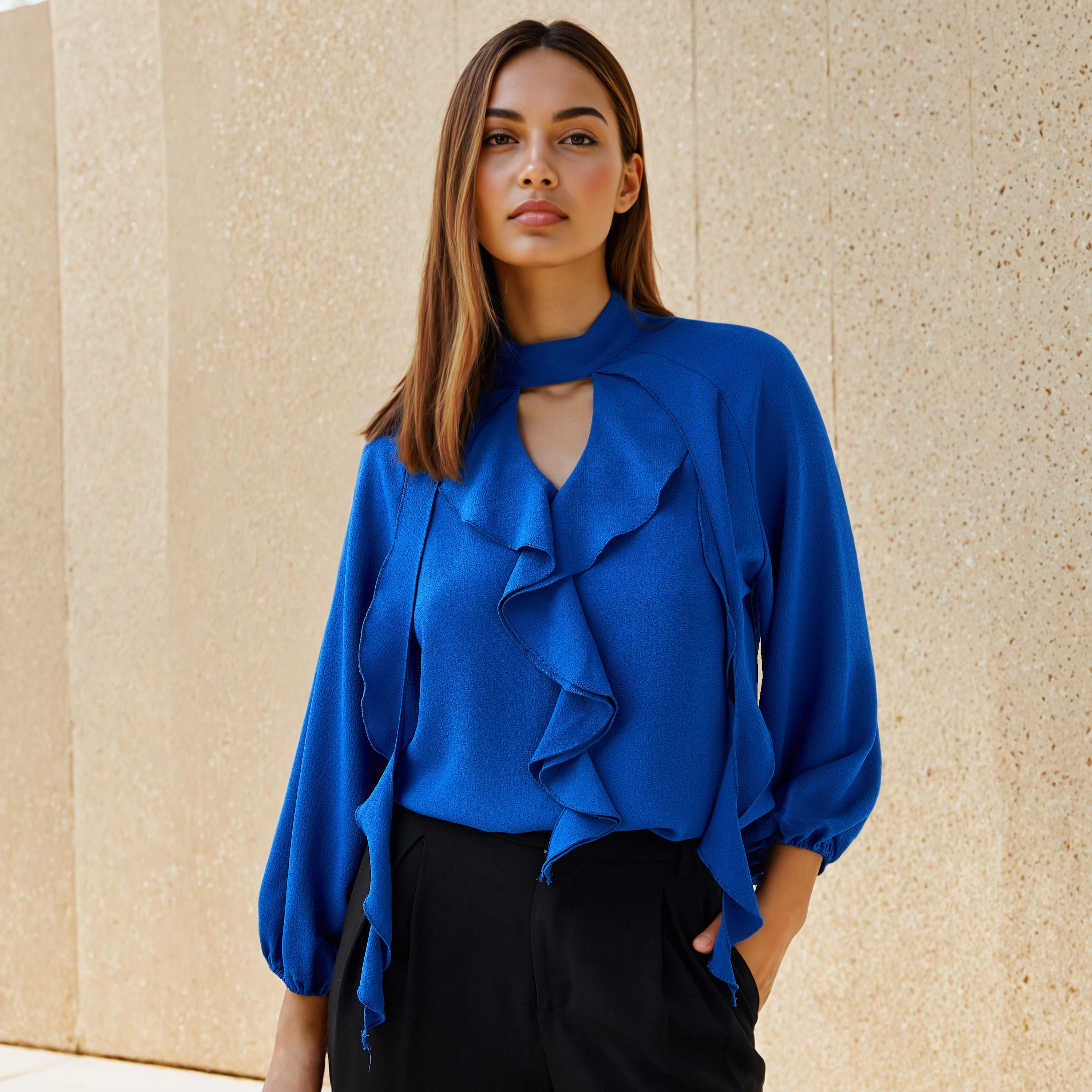 بلوزة بزينة كشكش وياقة مفتوحة-women-clothing-shirtsandblouses-blouses-image-6
