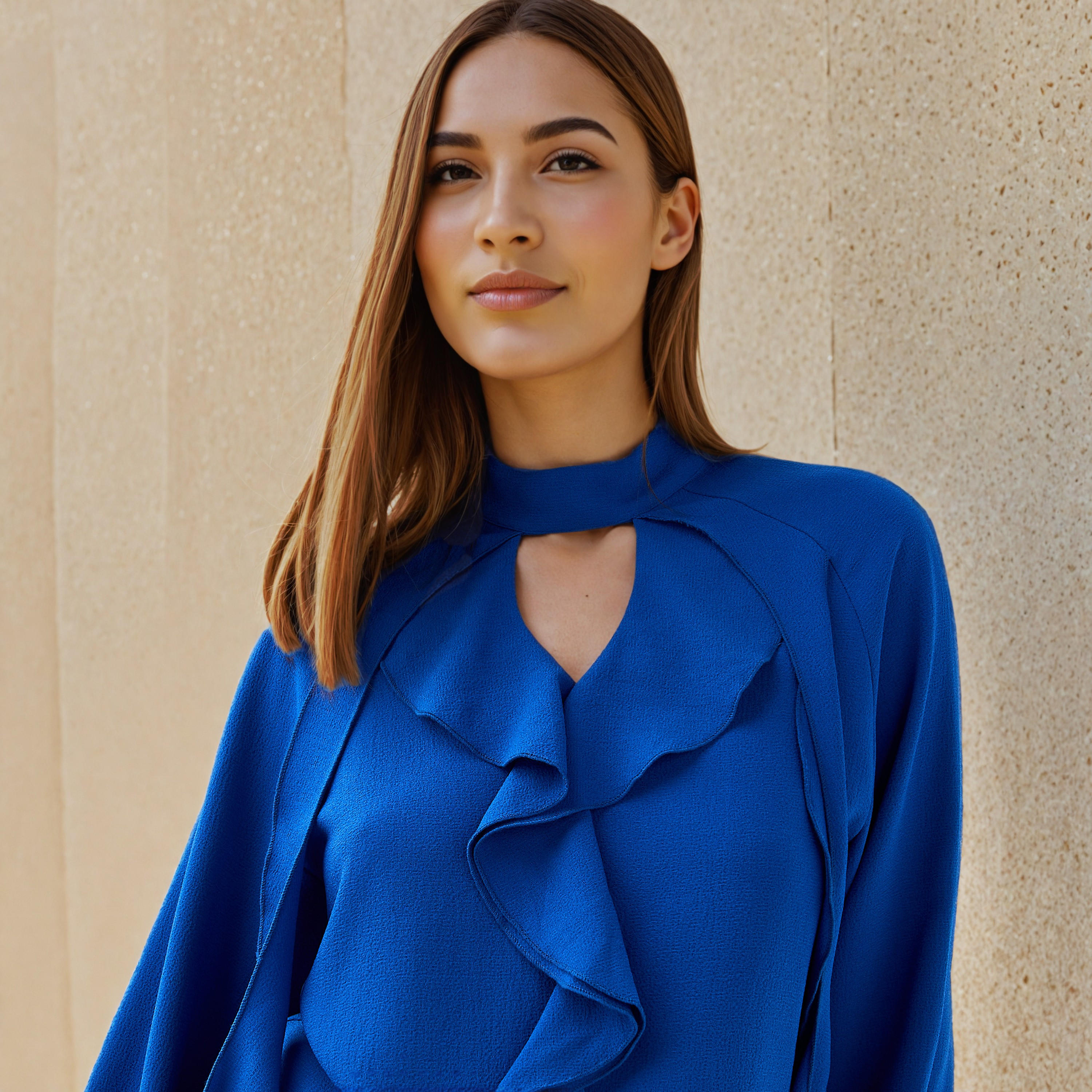 بلوزة بزينة كشكش وياقة مفتوحة-women-clothing-shirtsandblouses-blouses-image-2
