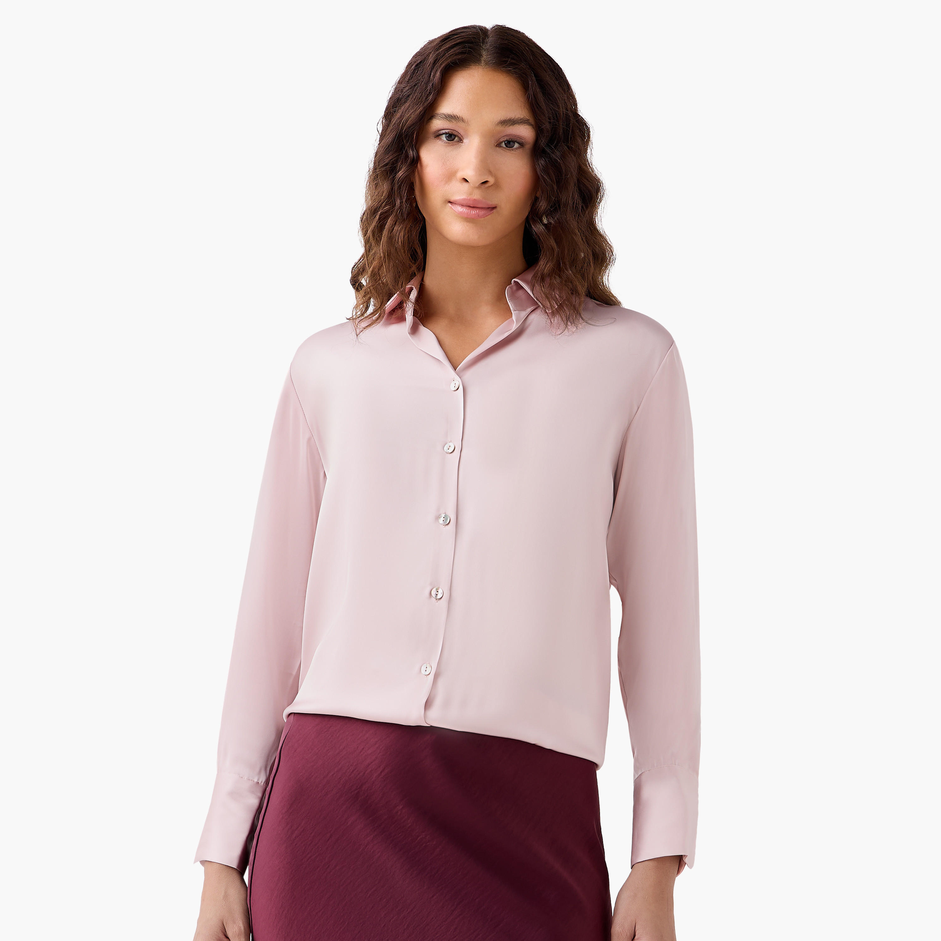 Regular Fit Satin Shirt with Collar-women-clothing-shirtsandblouses-shirts-image-1