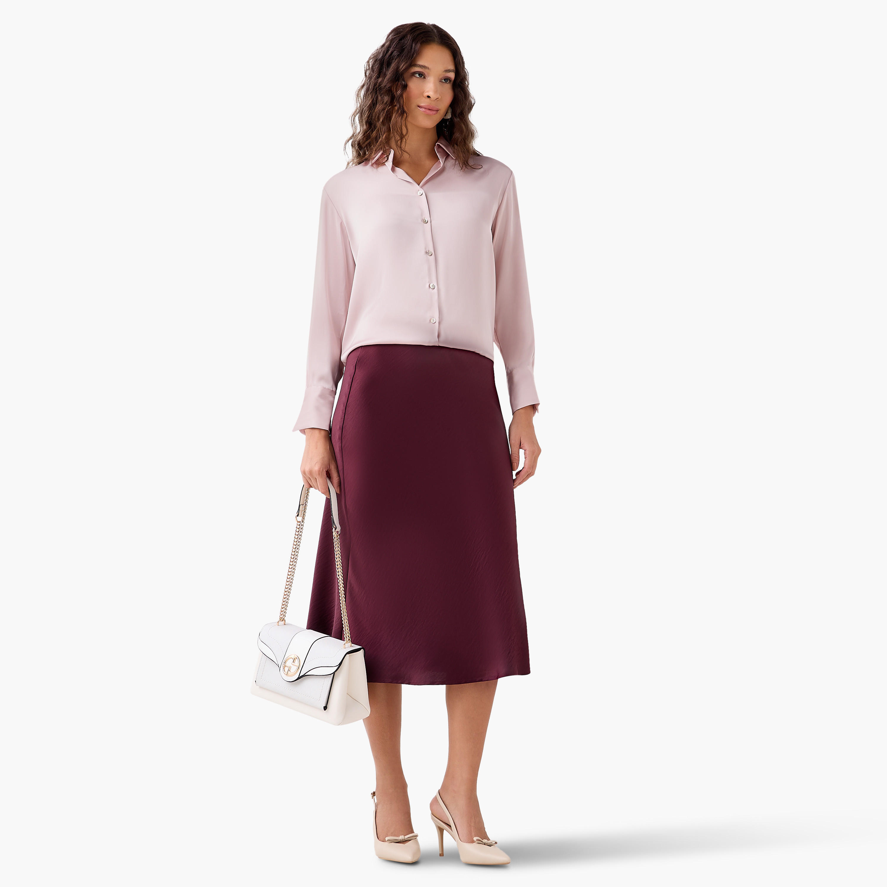 Regular Fit Satin Shirt with Collar-women-clothing-shirtsandblouses-shirts-image-3