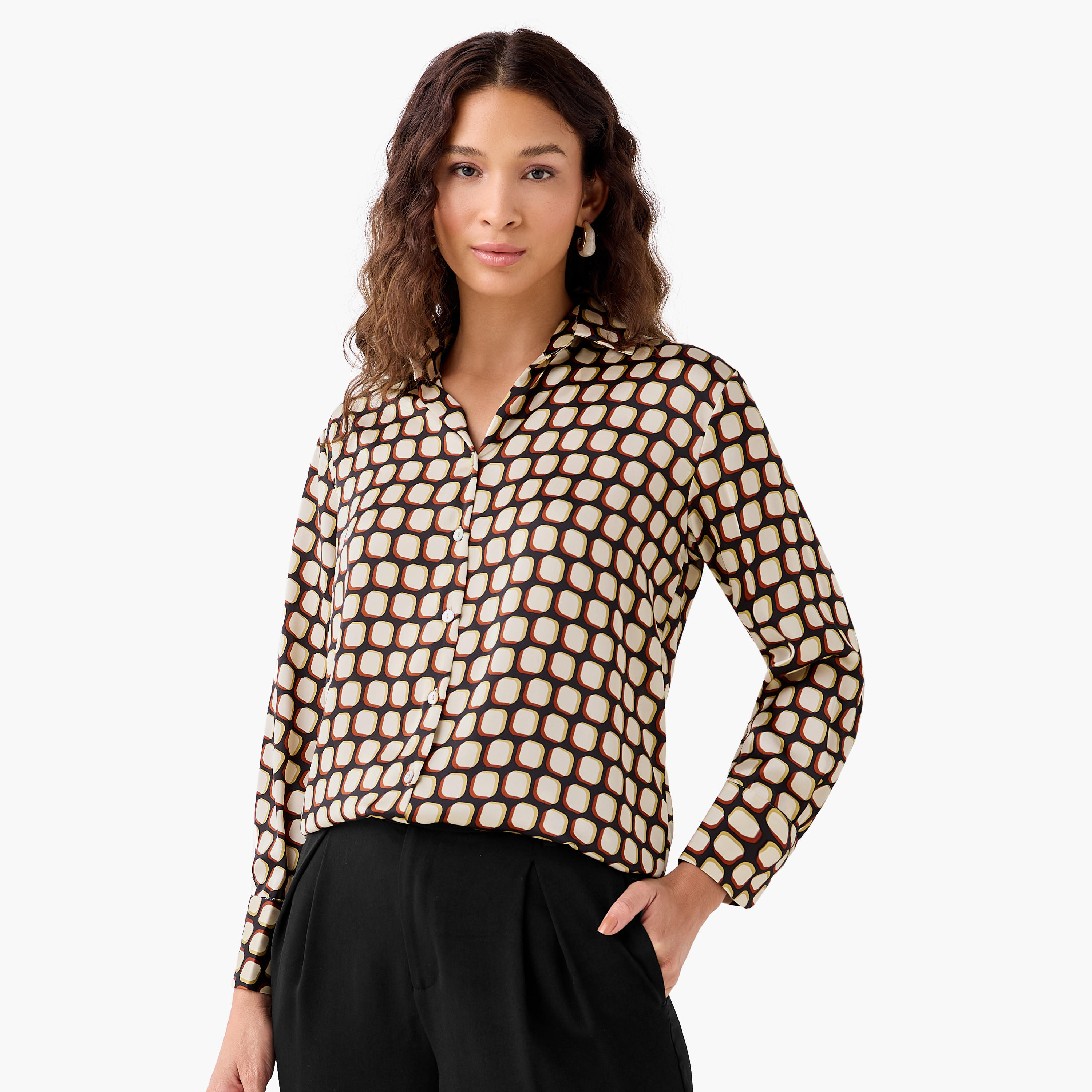 Regular Fit Satin Shirt with Collar-women-clothing-shirtsandblouses-shirts-image-1