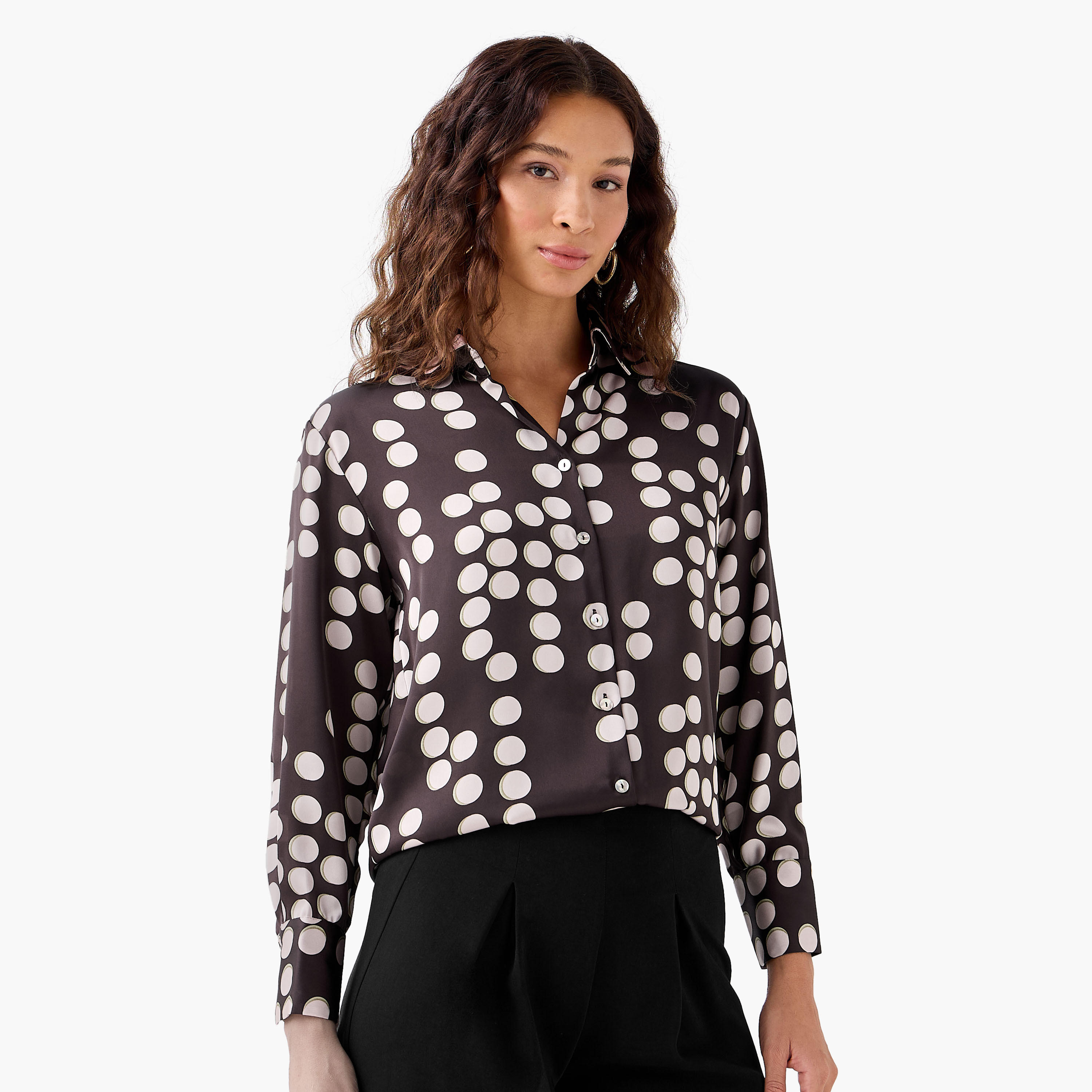 Regular Fit Satin Shirt with Collar-women-clothing-shirtsandblouses-shirts-image-1