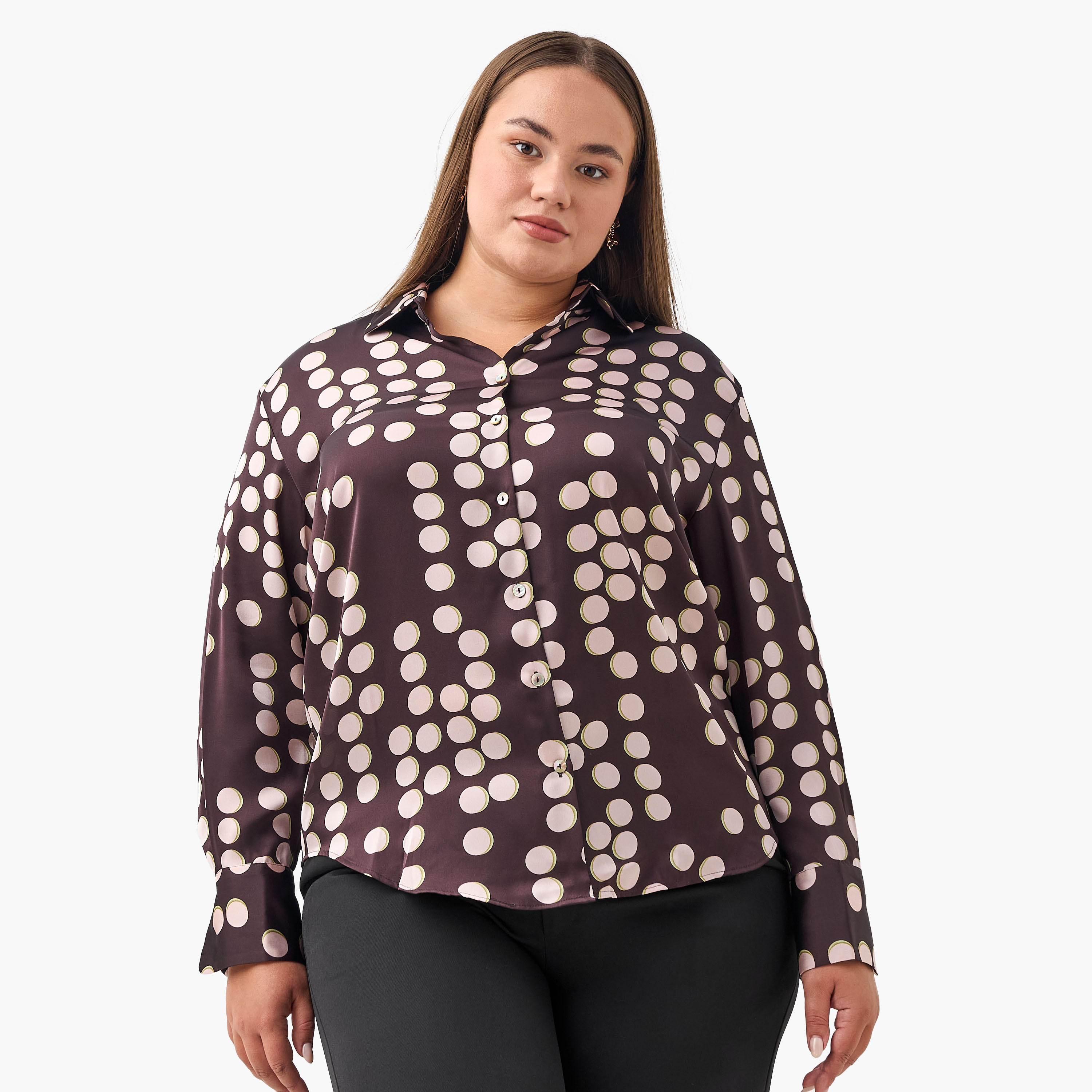 Regular Fit Satin Shirt with Collar-women-clothing-shirtsandblouses-shirts-image-2