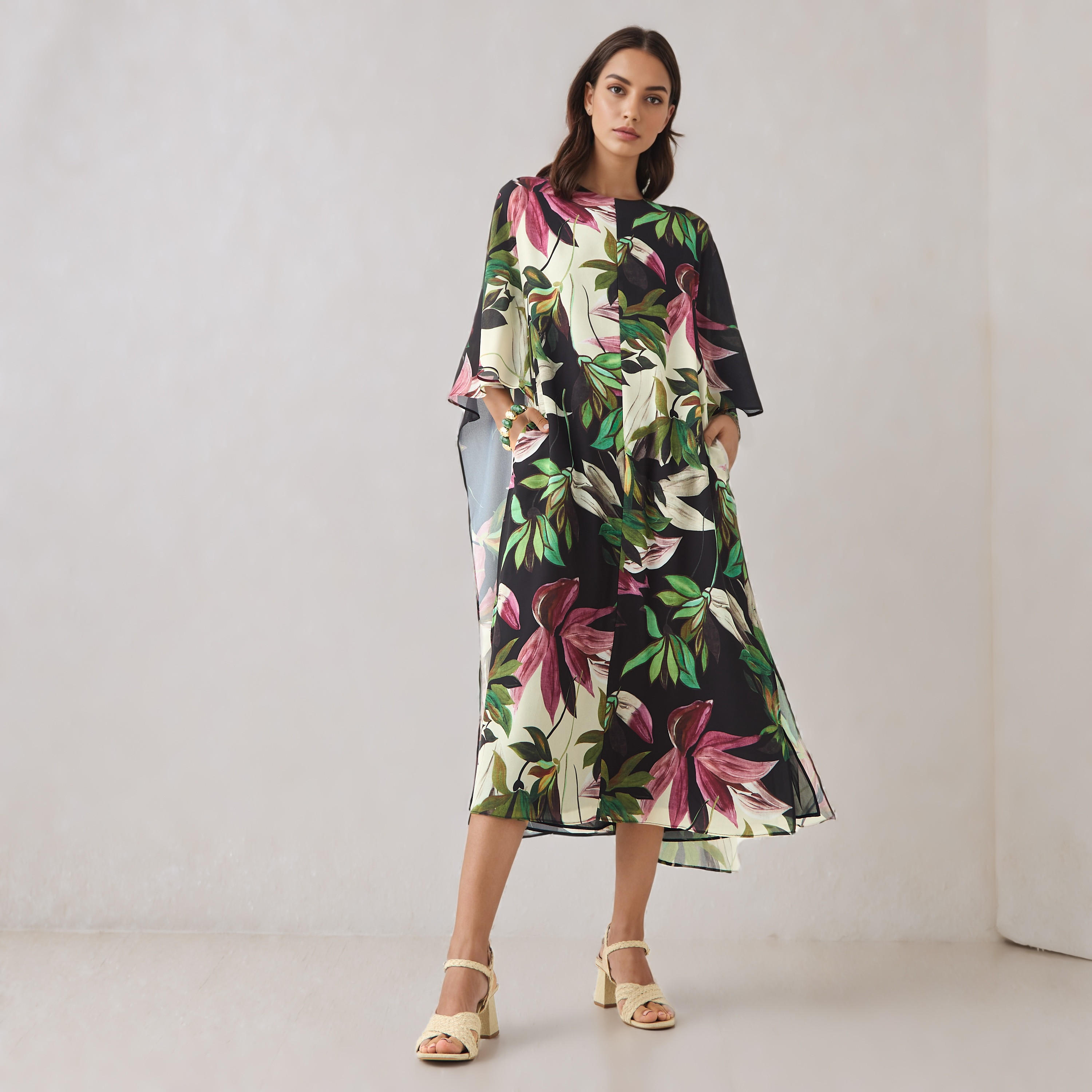Floral Print Cape Dress-women-clothing-dresses-image-1