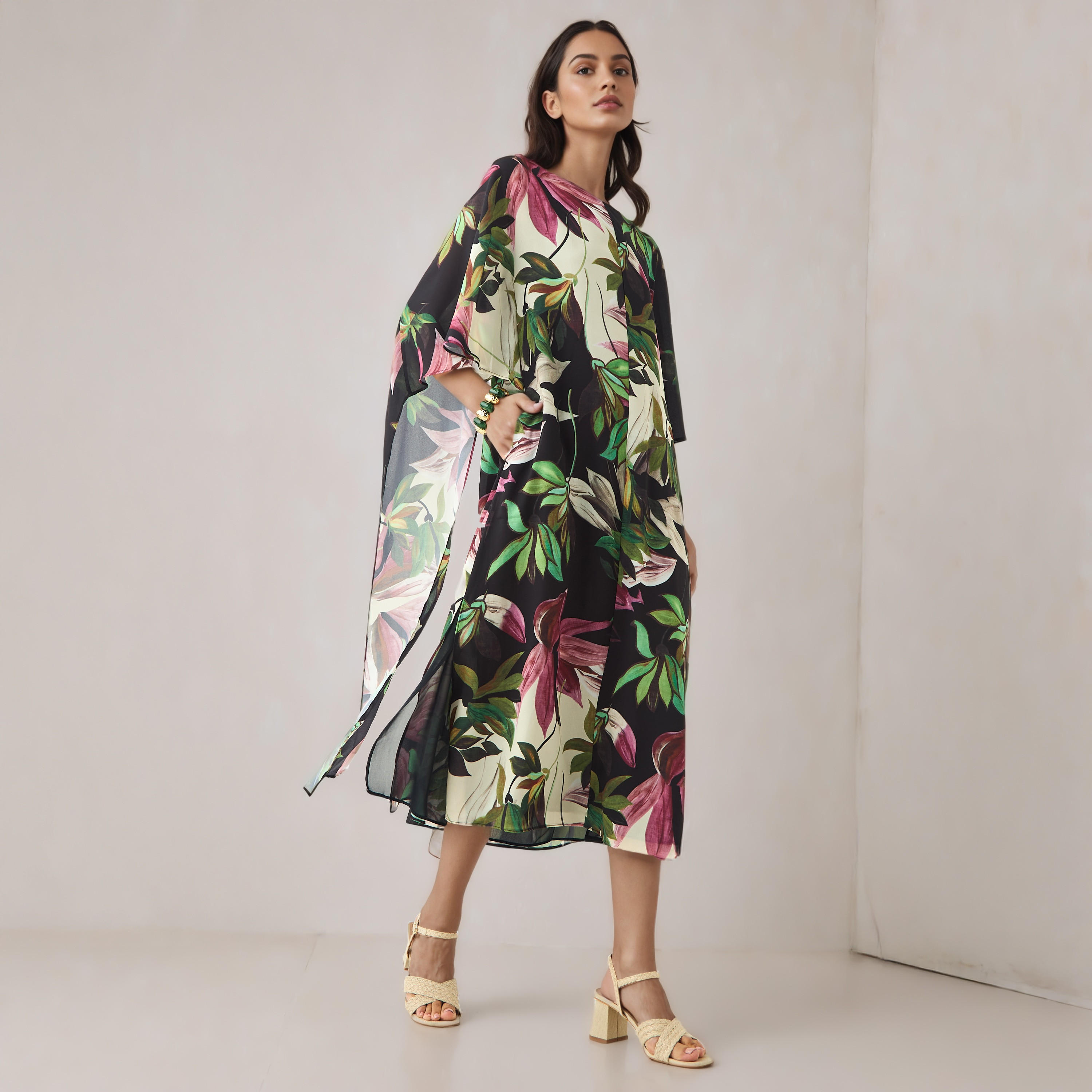 Floral Print Cape Dress-women-clothing-dresses-image-2