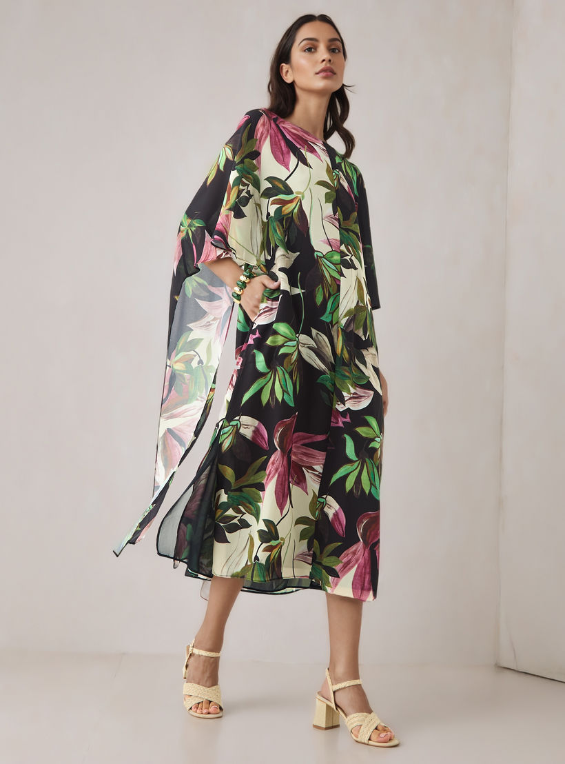 Floral Print Cape Dress-women-clothing-dresses-image-2