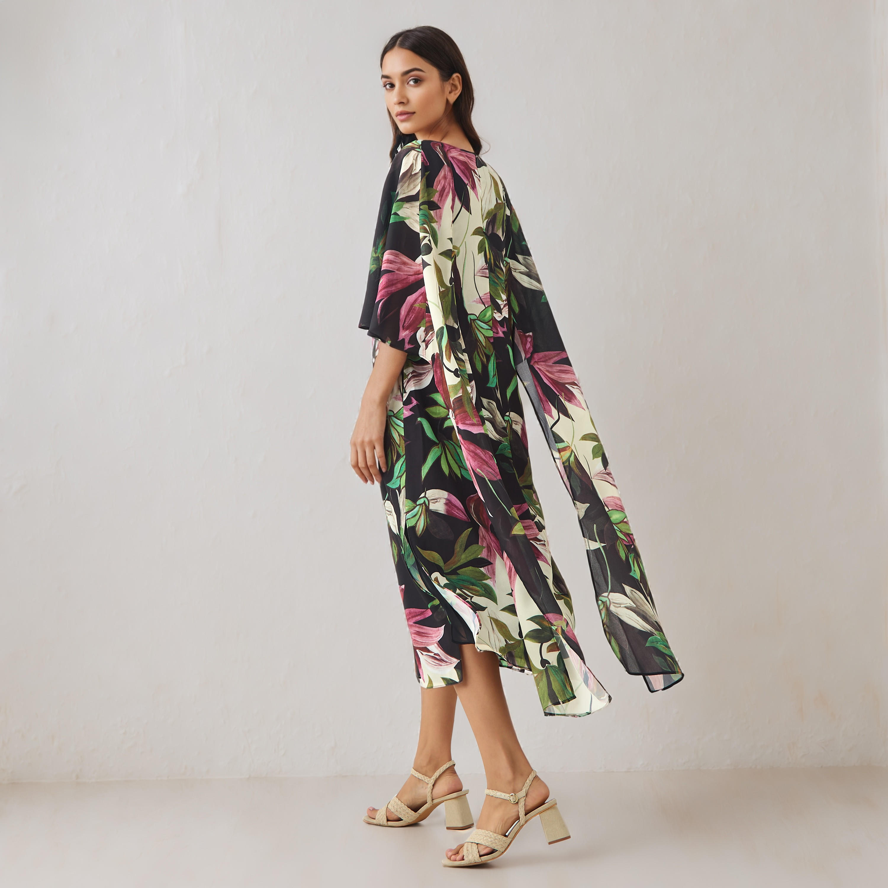 Floral Print Cape Dress-women-clothing-dresses-image-3