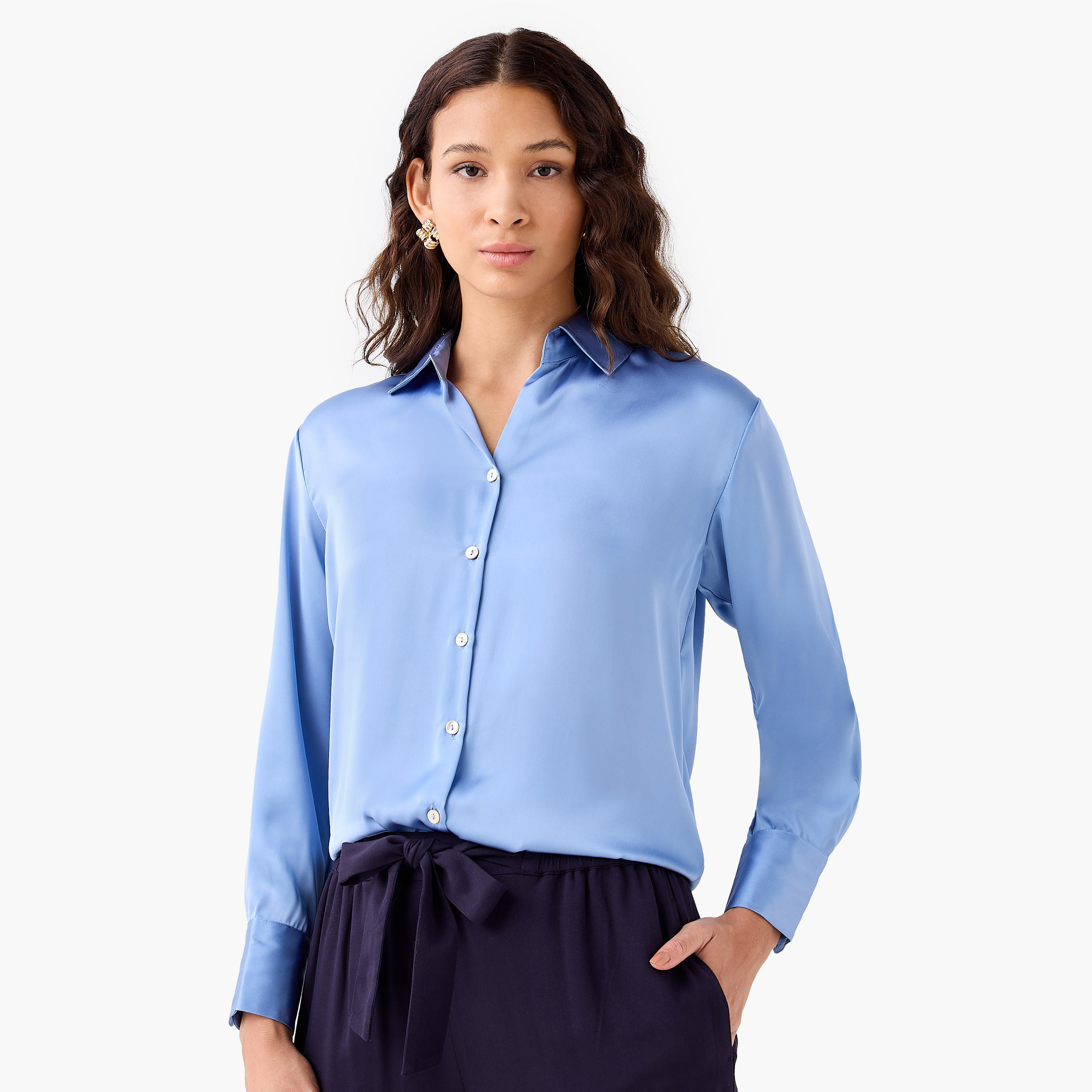 Regular Fit Satin Shirt with Collar-women-clothing-shirtsandblouses-shirts-image-1