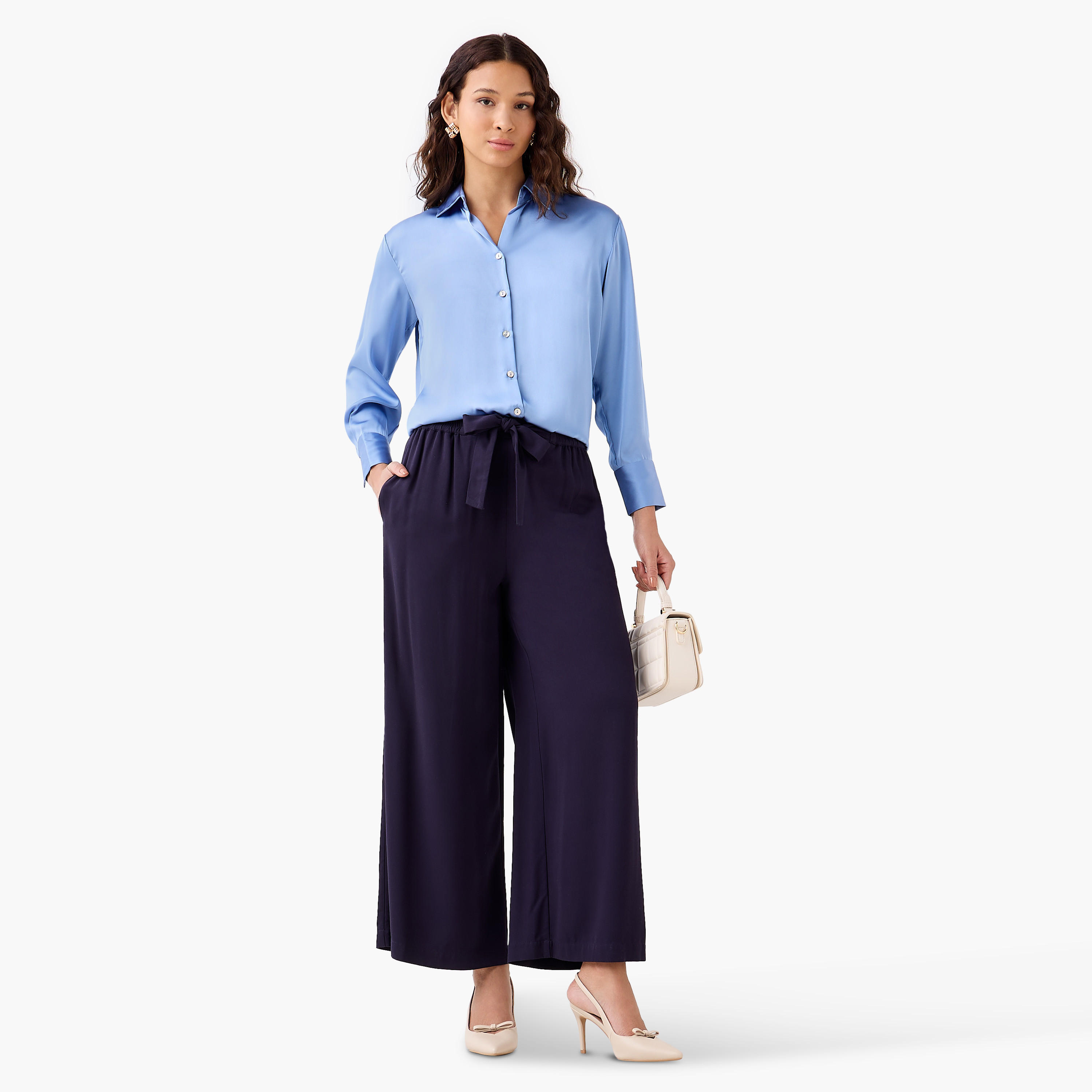 Regular Fit Satin Shirt with Collar-women-clothing-shirtsandblouses-shirts-image-3