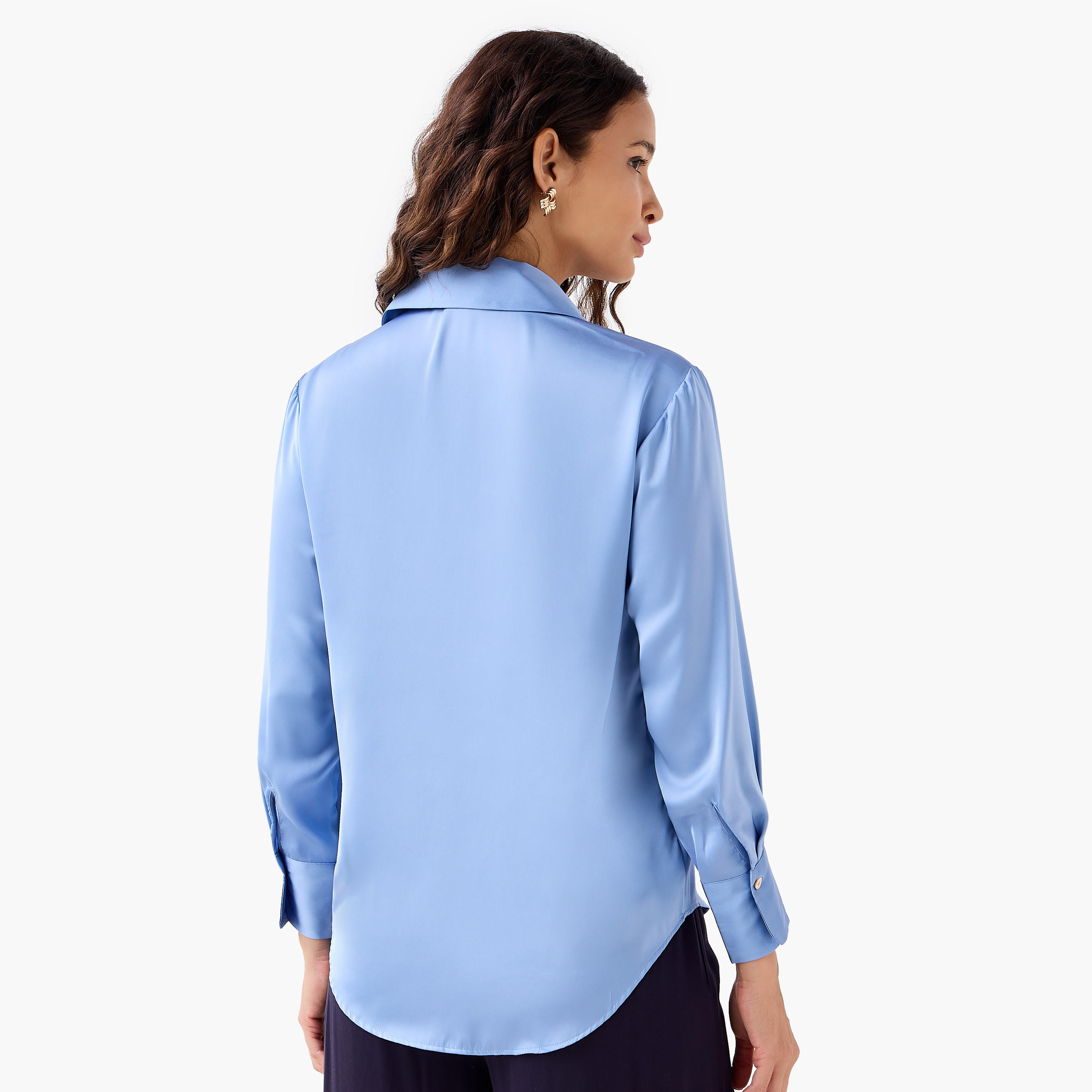 Regular Fit Satin Shirt with Collar-women-clothing-shirtsandblouses-shirts-image-4