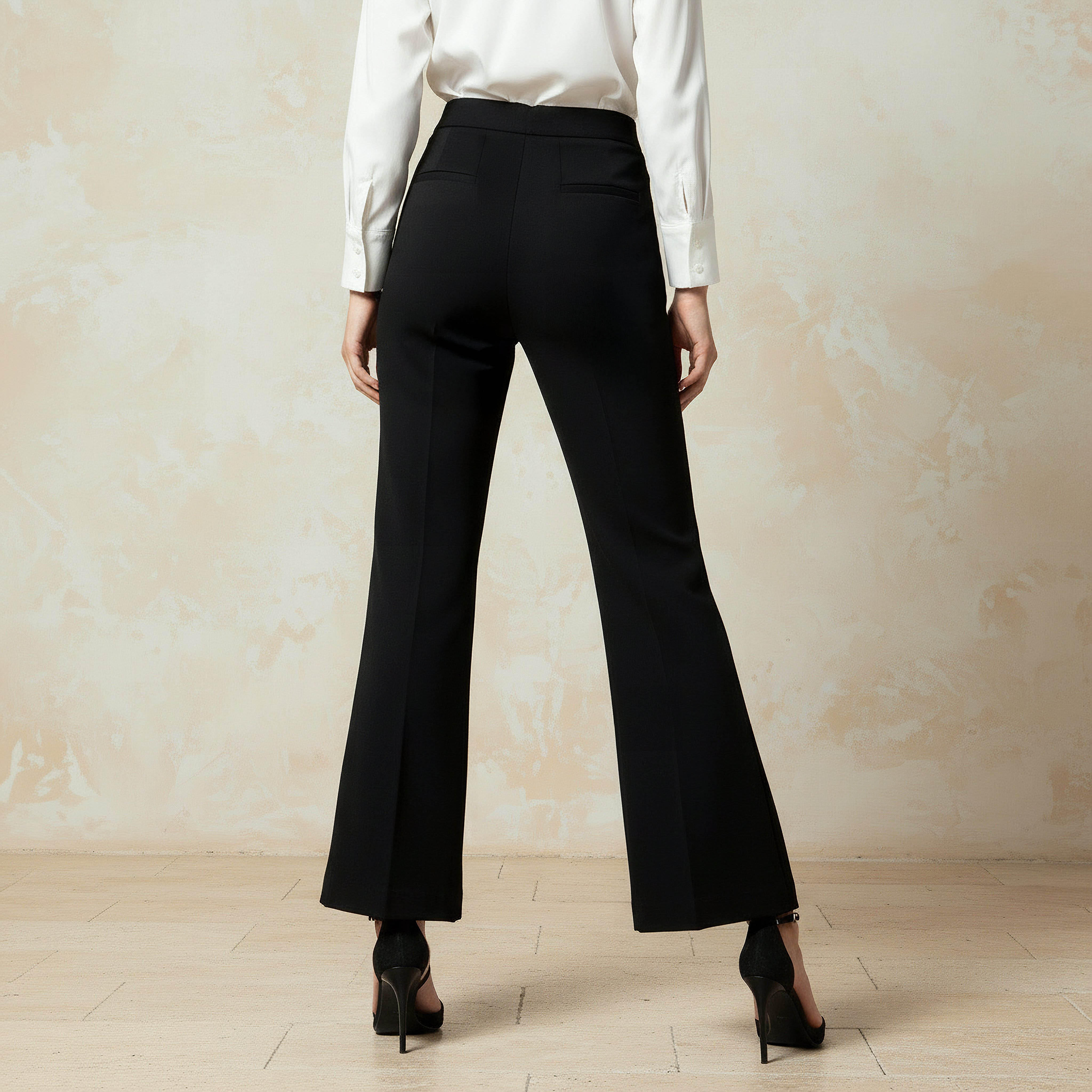 بنطلون بونتي طول كامل بقصة بونتي بخصر متوسط وخصر مطاطي-women-clothing-bottoms-trousers-image-4