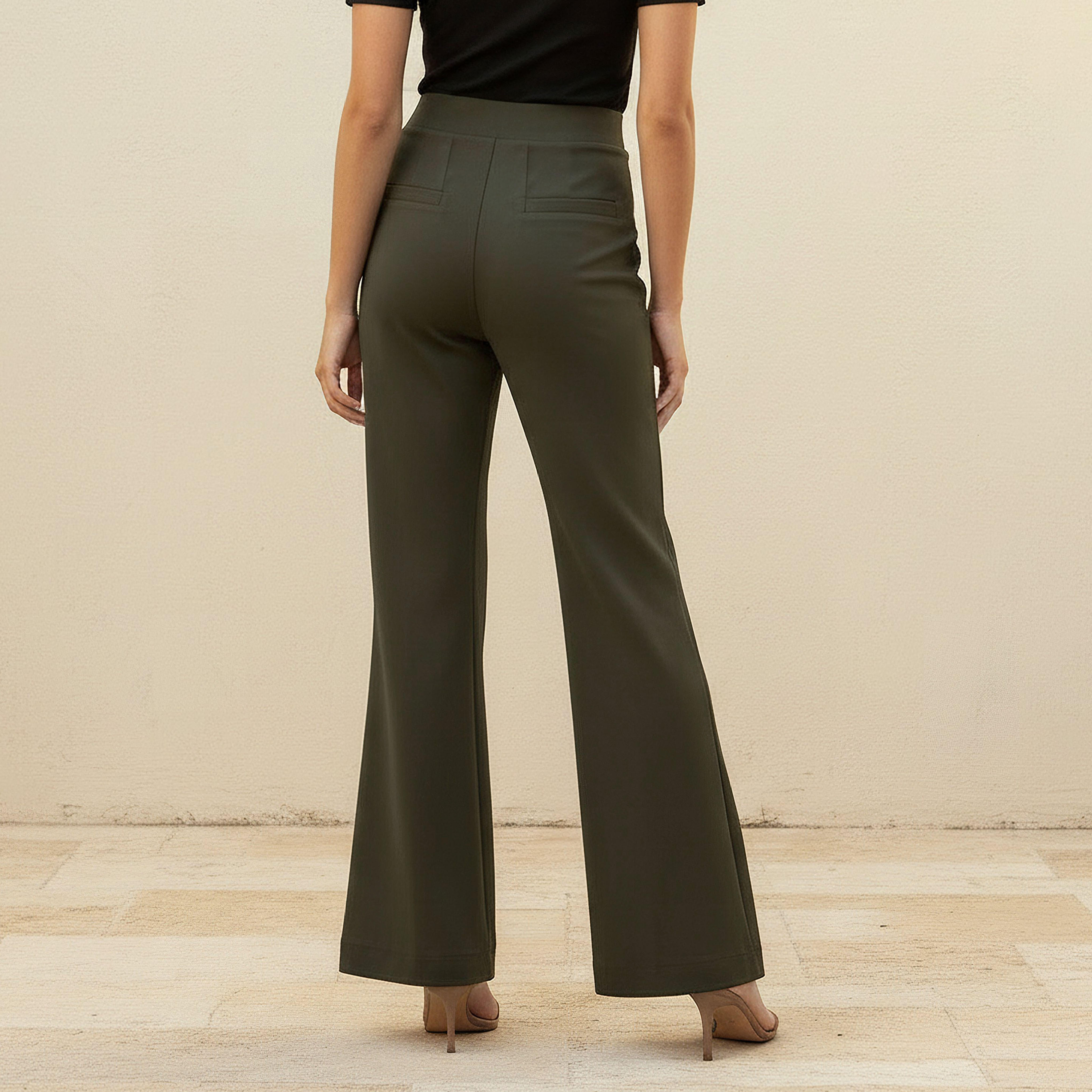 بنطلون بونتي طول كامل بقصة بونتي بخصر متوسط وخصر مطاطي-women-clothing-bottoms-trousers-image-4
