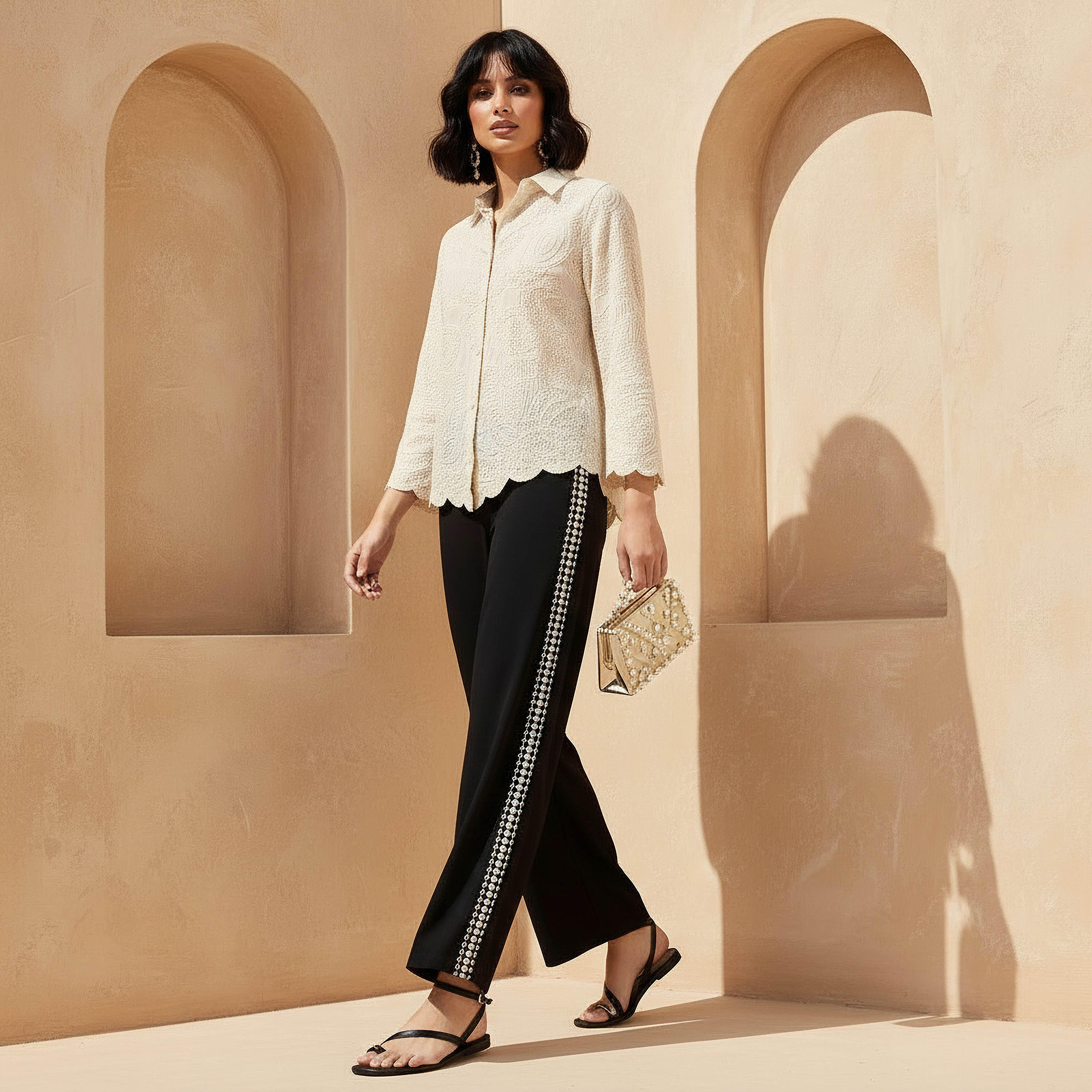 Straight Fit Embroidered Linen Blend Trousers-women-clothing-bottoms-trousers-image-2