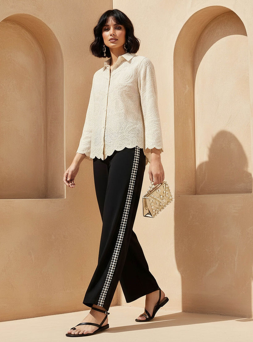 Straight Fit Embroidered Linen Blend Trousers-women-clothing-bottoms-trousers-image-2