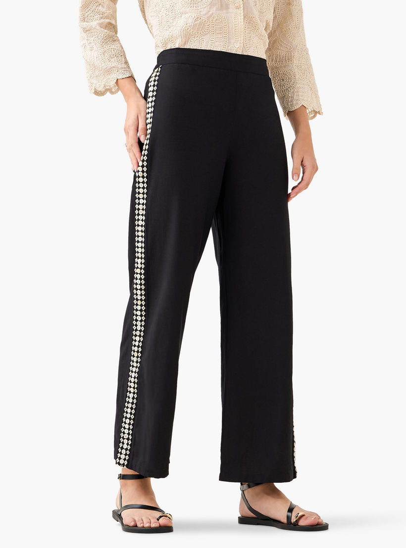 Straight Fit Embroidered Linen Blend Trousers-women-clothing-bottoms-trousers-image-3