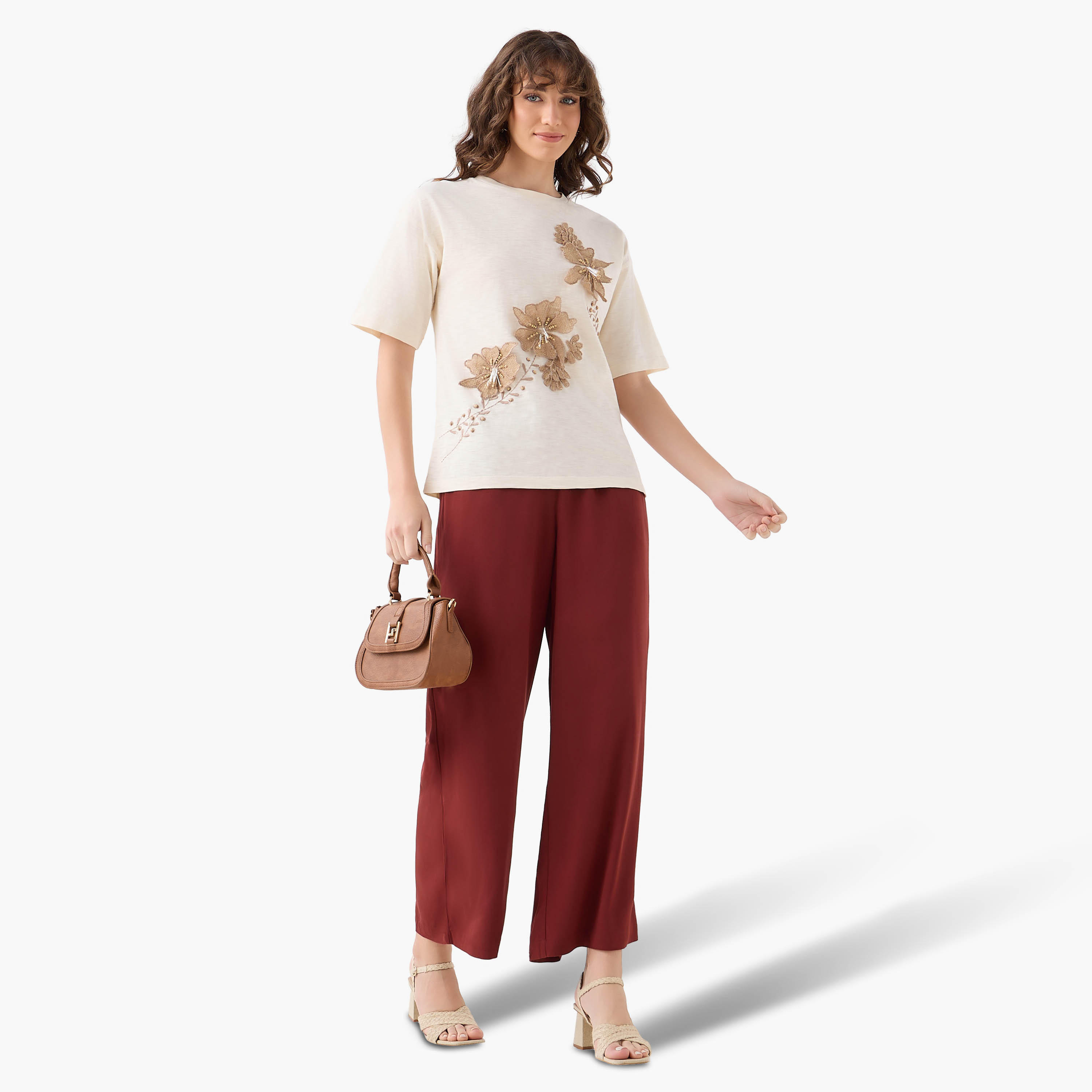 Regular Fit T-shirt with Jute Embellishments-women-clothing-tshirts-image-4