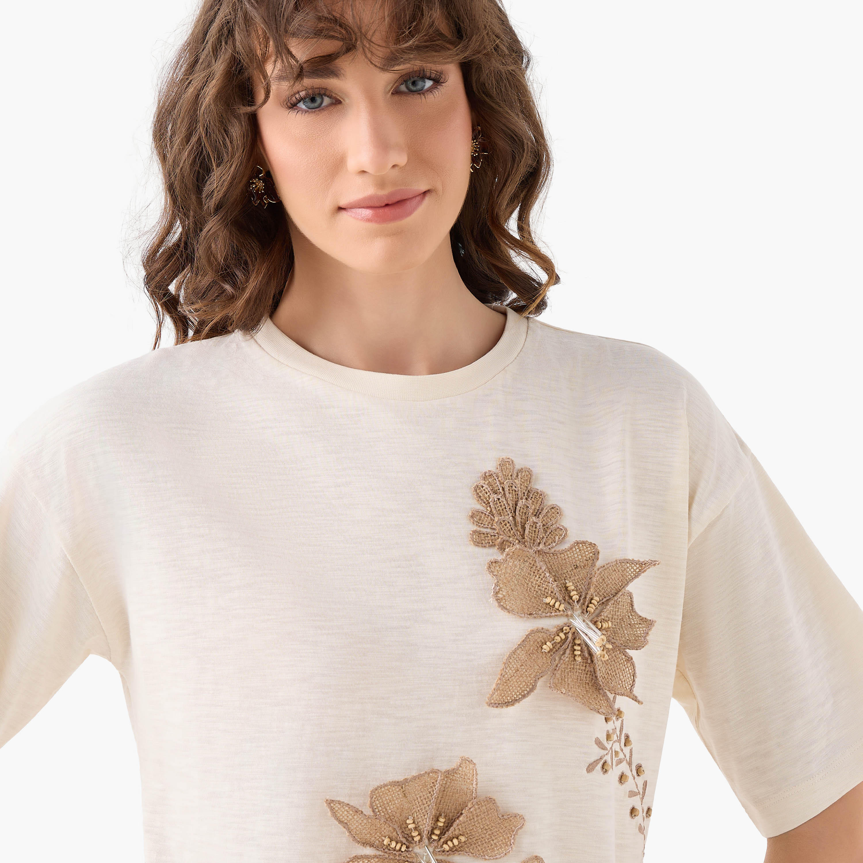 Regular Fit T-shirt with Jute Embellishments-women-clothing-tshirts-image-7