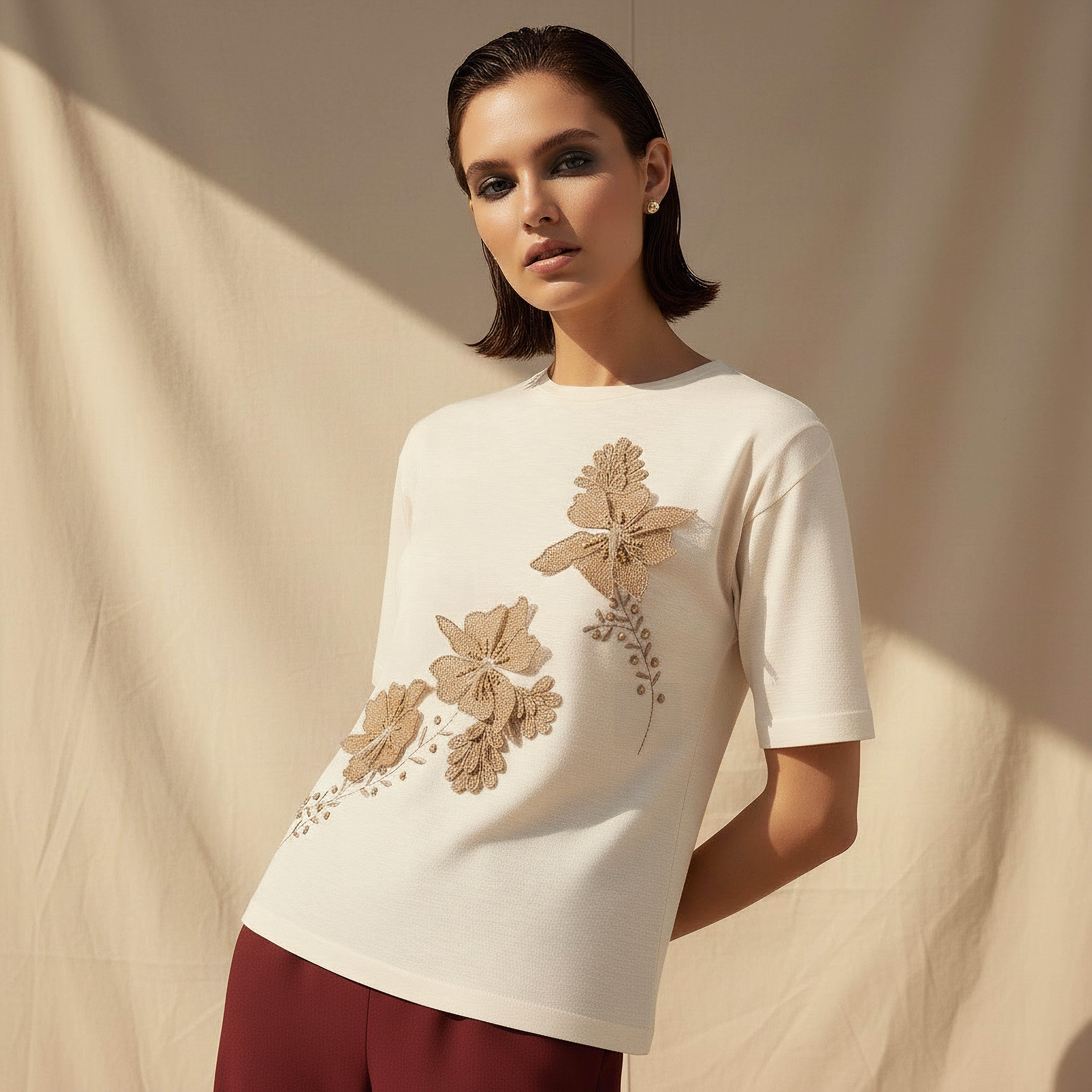 Regular Fit T-shirt with Jute Embellishments-women-clothing-tshirts-image-1