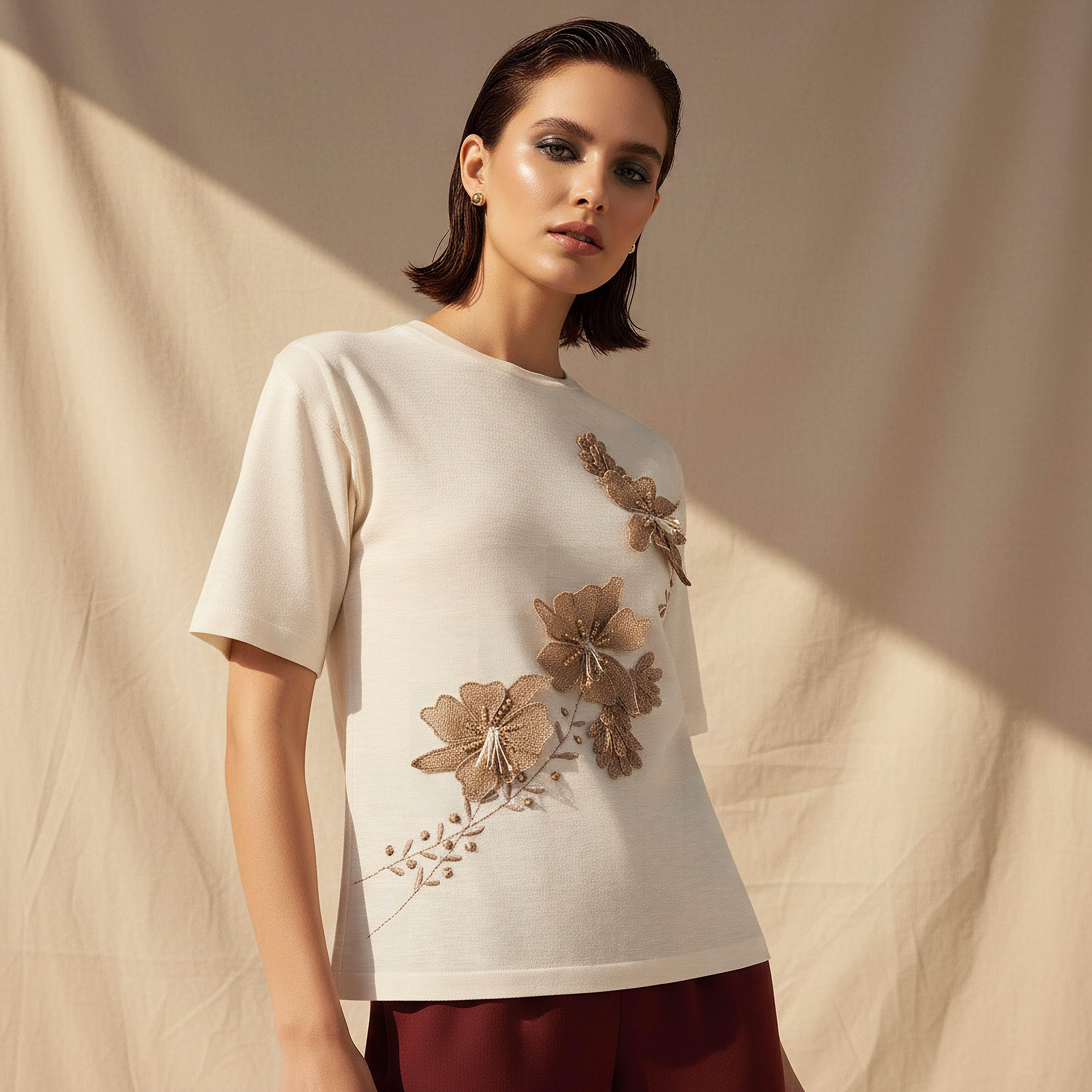 Regular Fit T-shirt with Jute Embellishments-women-clothing-tshirts-image-2