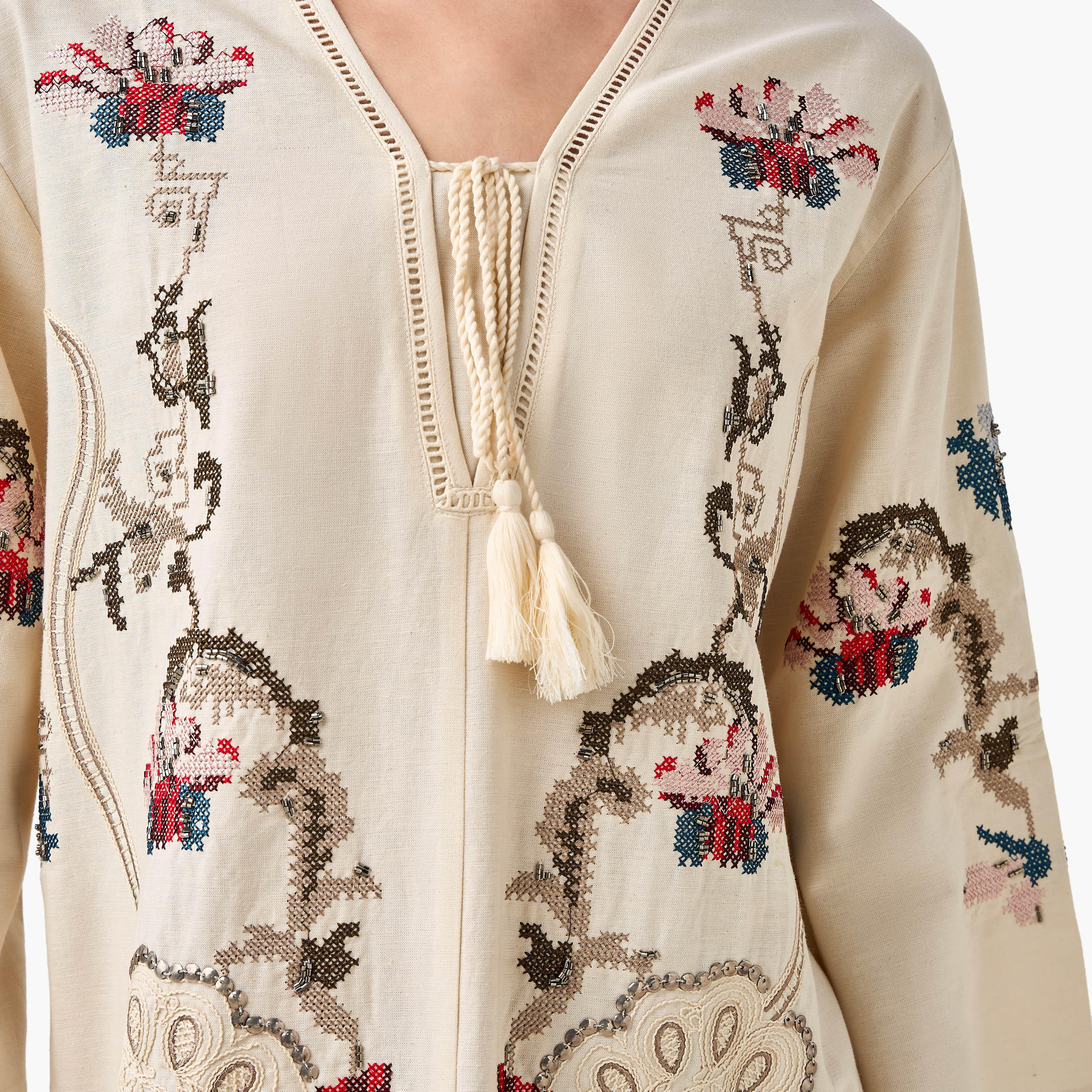 Embroidered Shift Women Dress with Tie-Ups-women-clothing-dresses-image-5