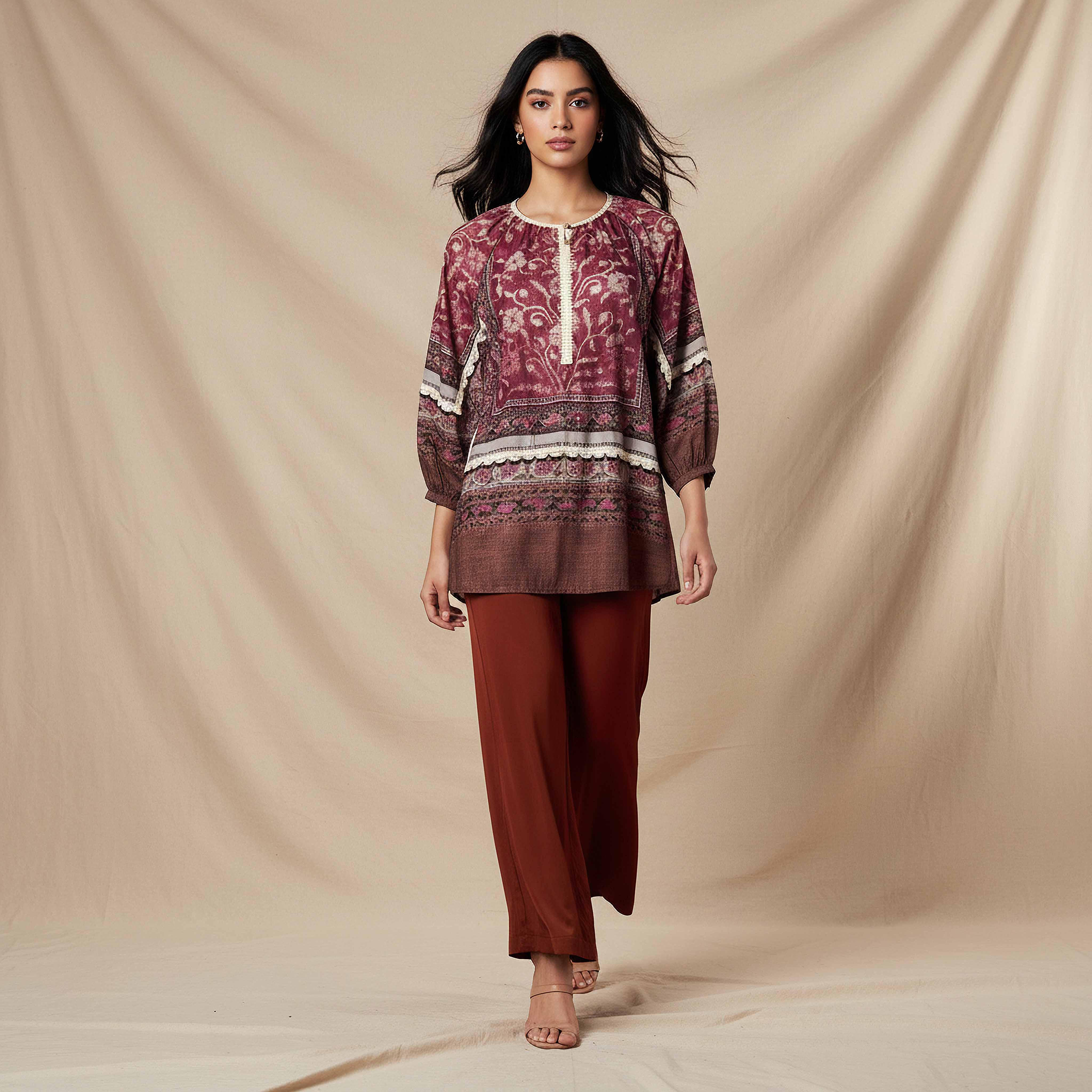 Top with 3/4 Puff Sleeves and Floral Print-women-clothing-shirtsandblouses-blouses-image-3