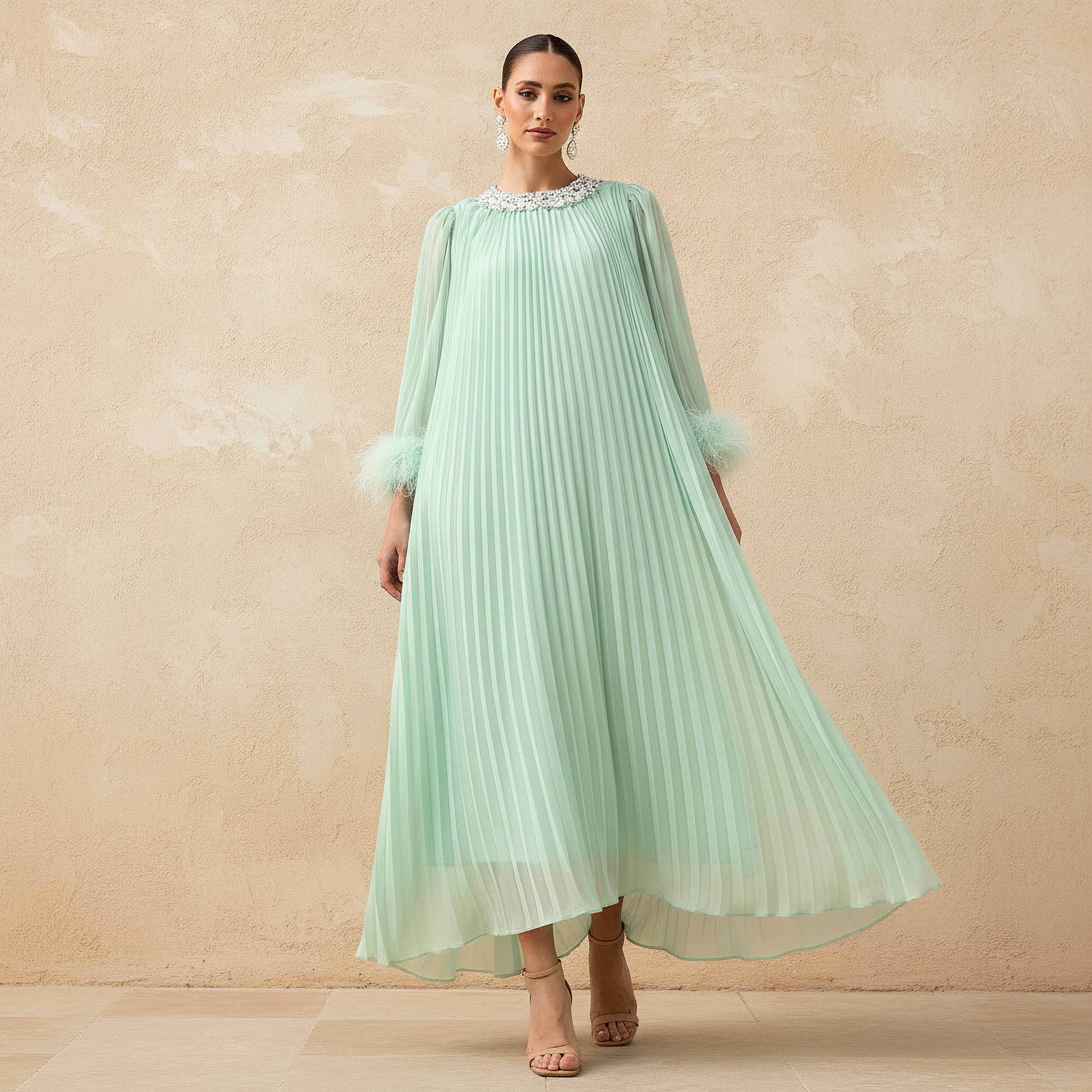 فستان مزين بزخارف فرو قطن للنساء-women-clothing-dresses-image-1