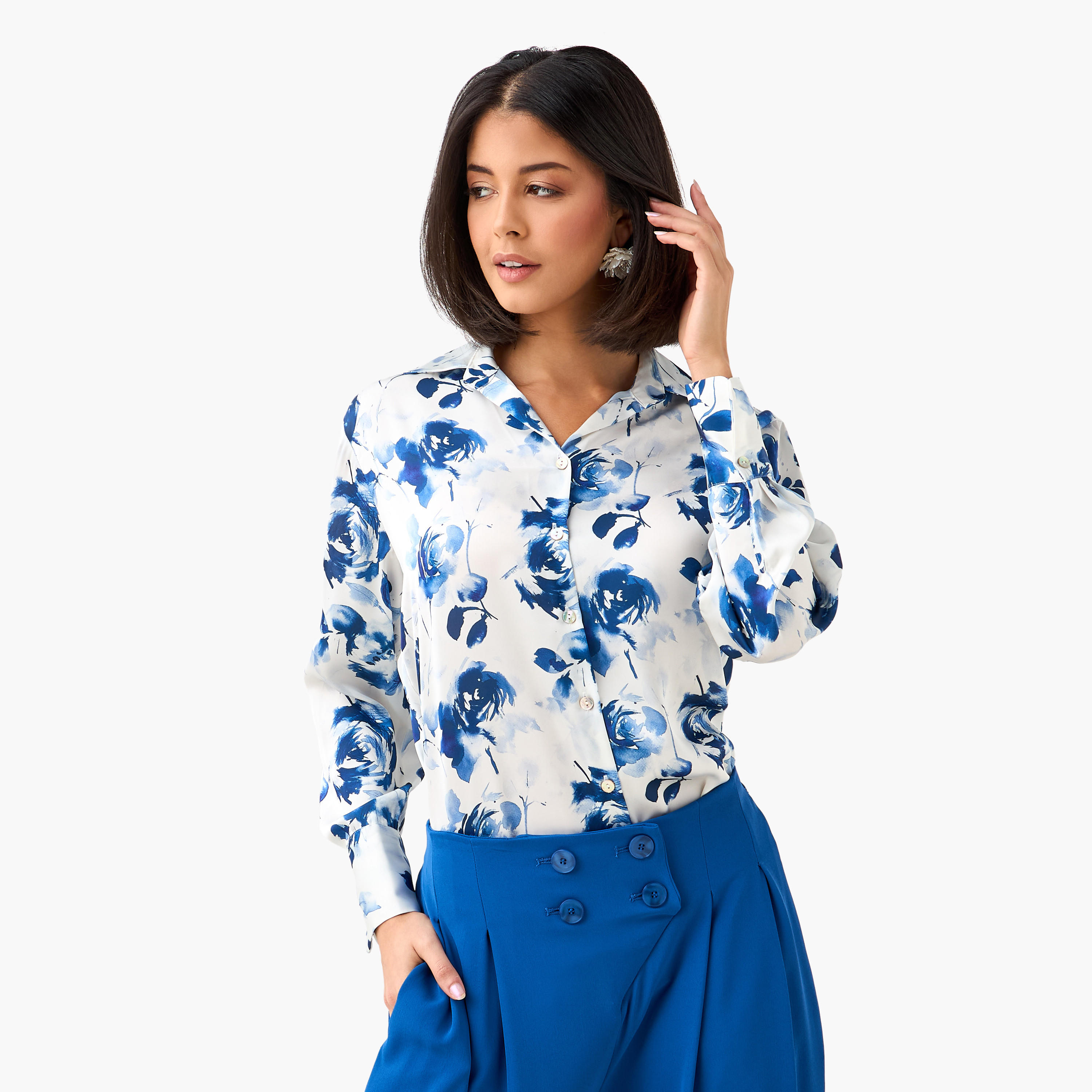 Floral Print Regular Fit Shirt with Collar-women-clothing-shirtsandblouses-shirts-image-3