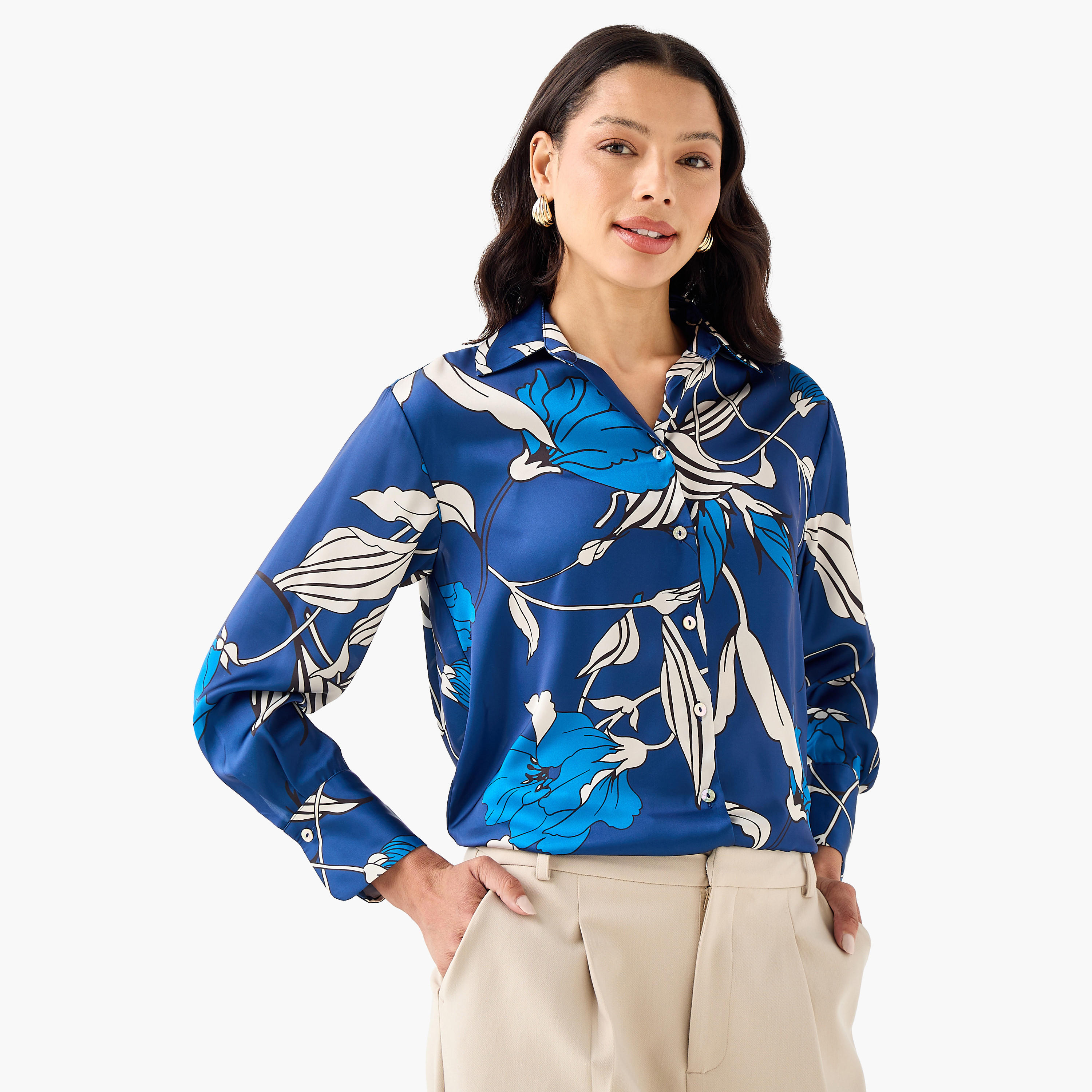 قميص بوليستر بقصة عادية وأكمام طويلة-women-clothing-shirtsandblouses-shirts-image-6