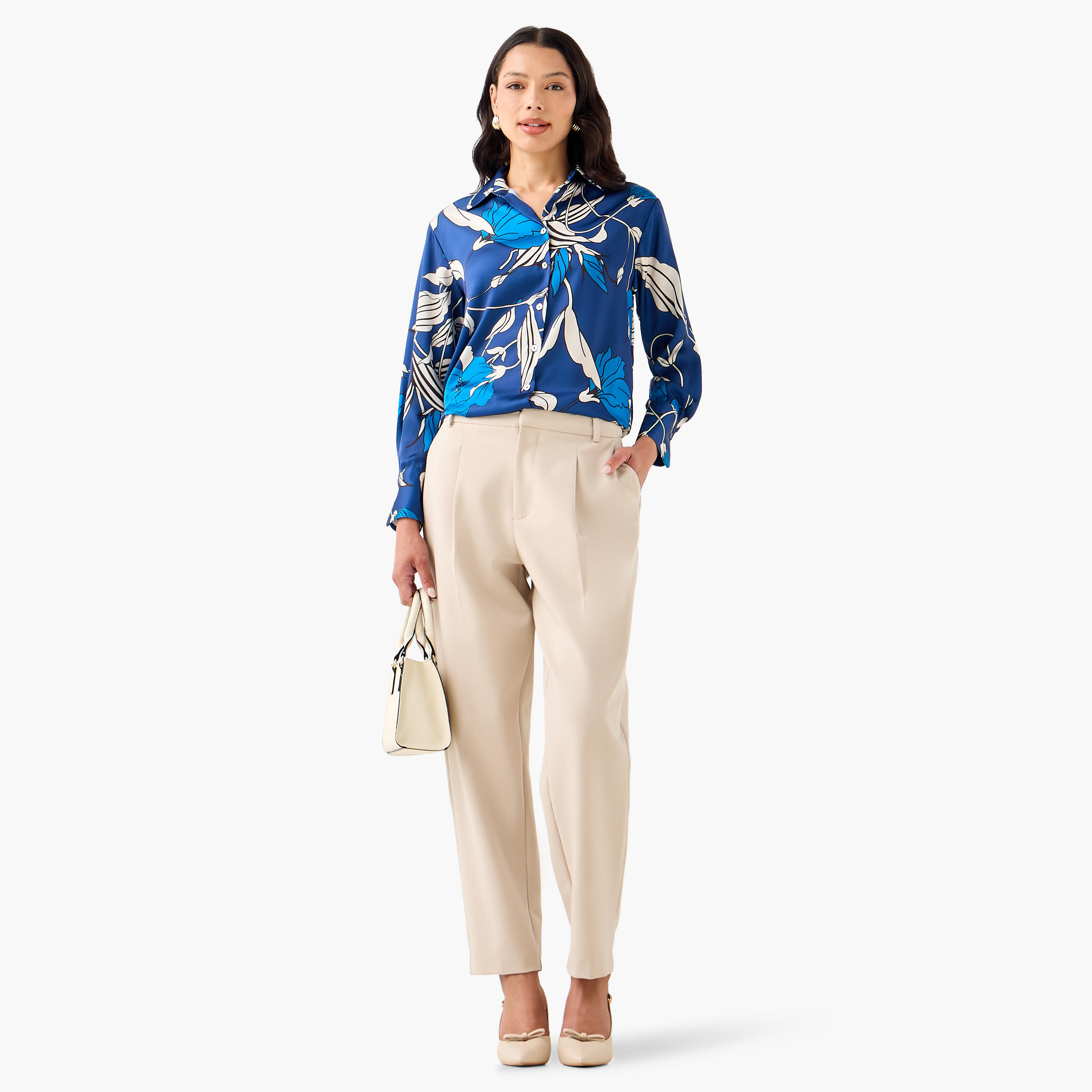 قميص بوليستر بقصة عادية وأكمام طويلة-women-clothing-shirtsandblouses-shirts-image-5