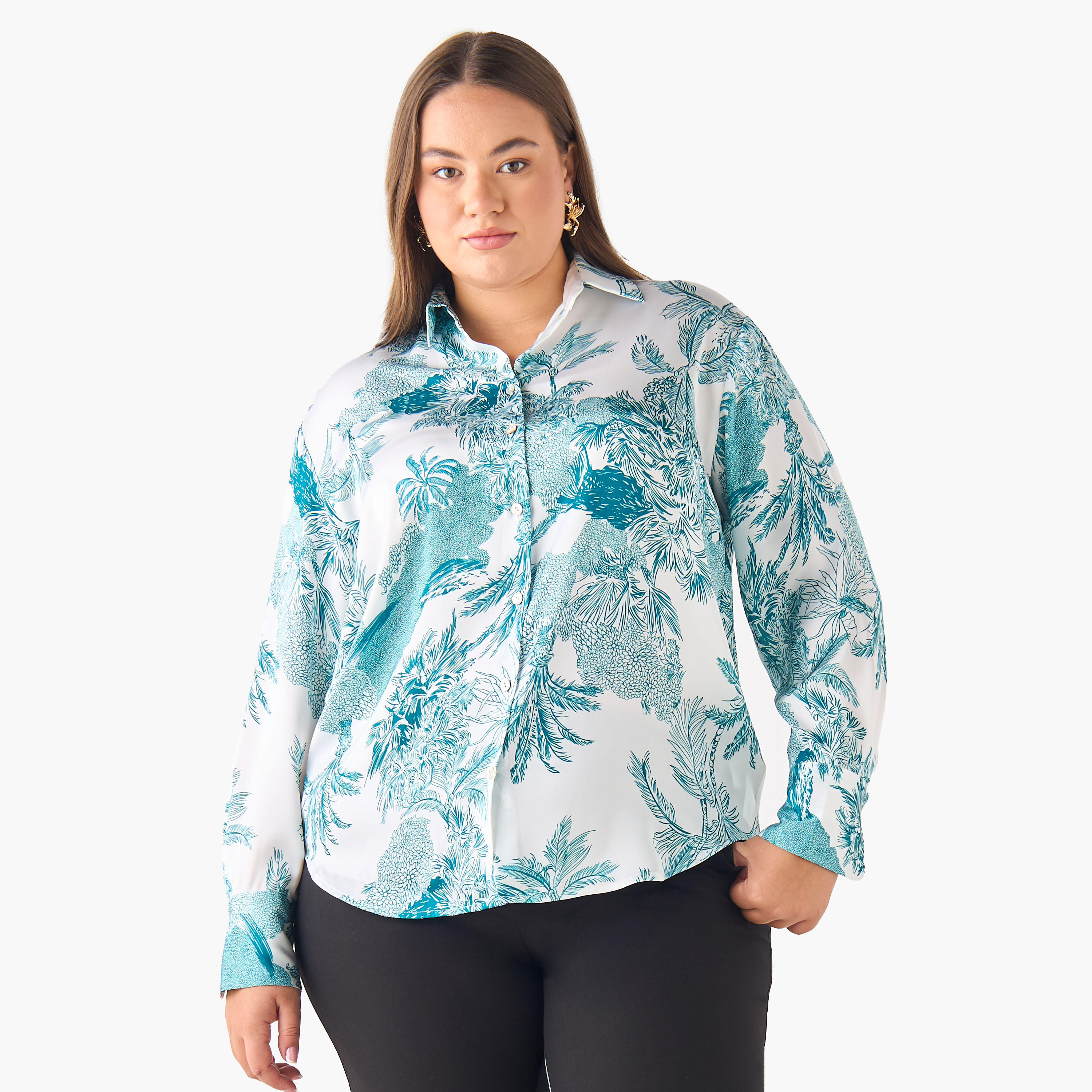 قميص بوليستر بقصة عادية وأكمام طويلة-women-clothing-shirtsandblouses-shirts-image-2