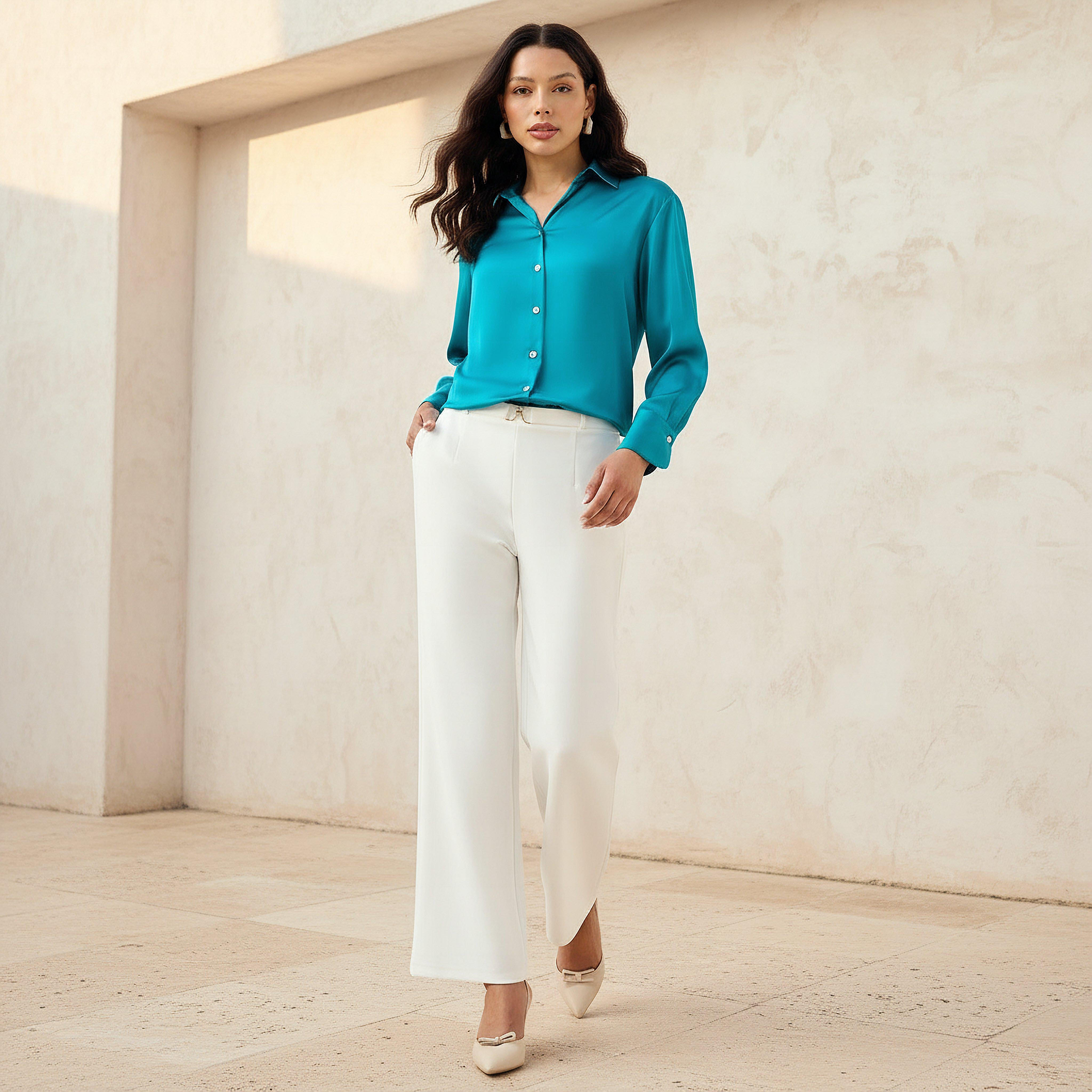 قميص بوليستر بقصة عادية وأكمام طويلة-women-clothing-shirtsandblouses-shirts-image-3