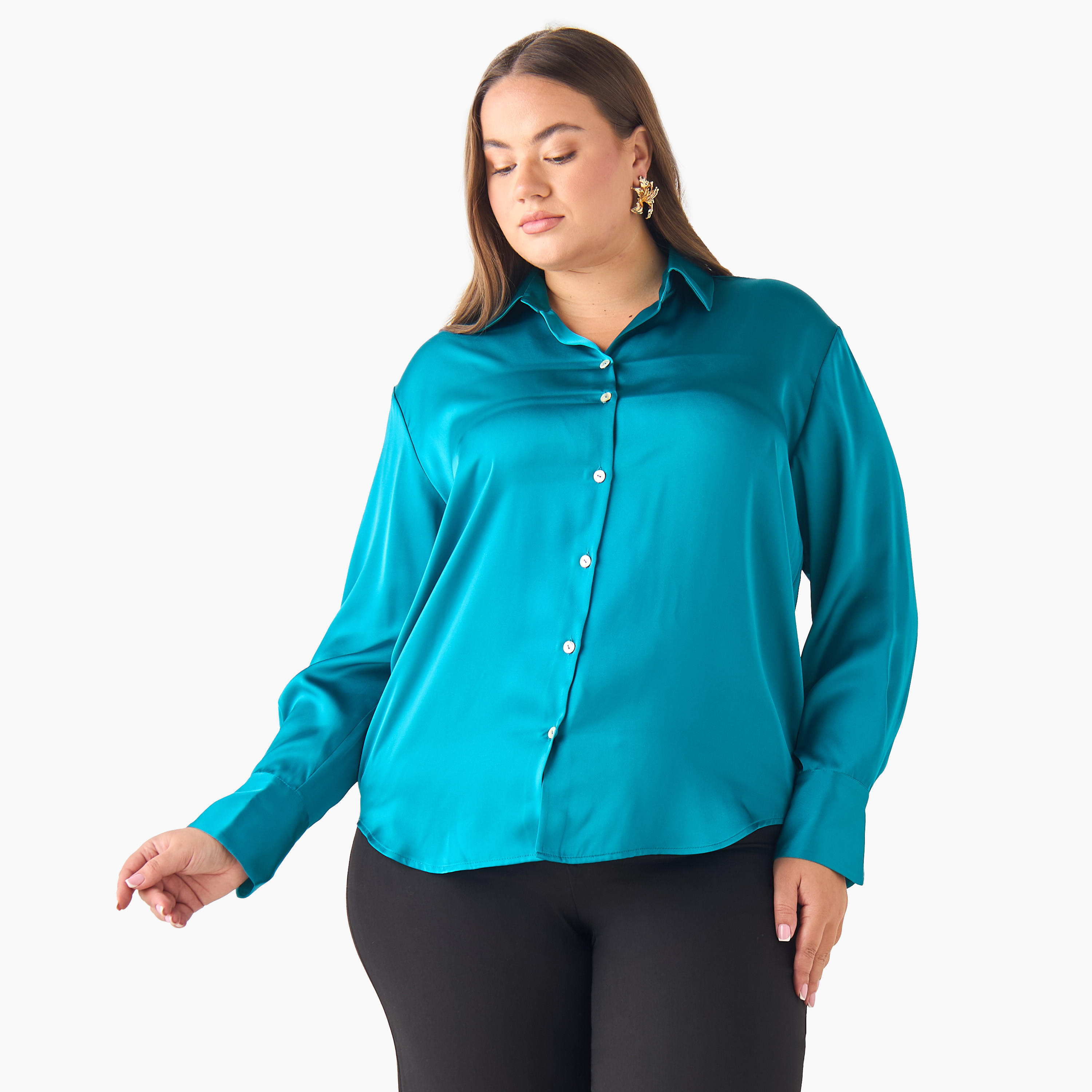 قميص بوليستر بقصة عادية وأكمام طويلة-women-clothing-shirtsandblouses-shirts-image-2