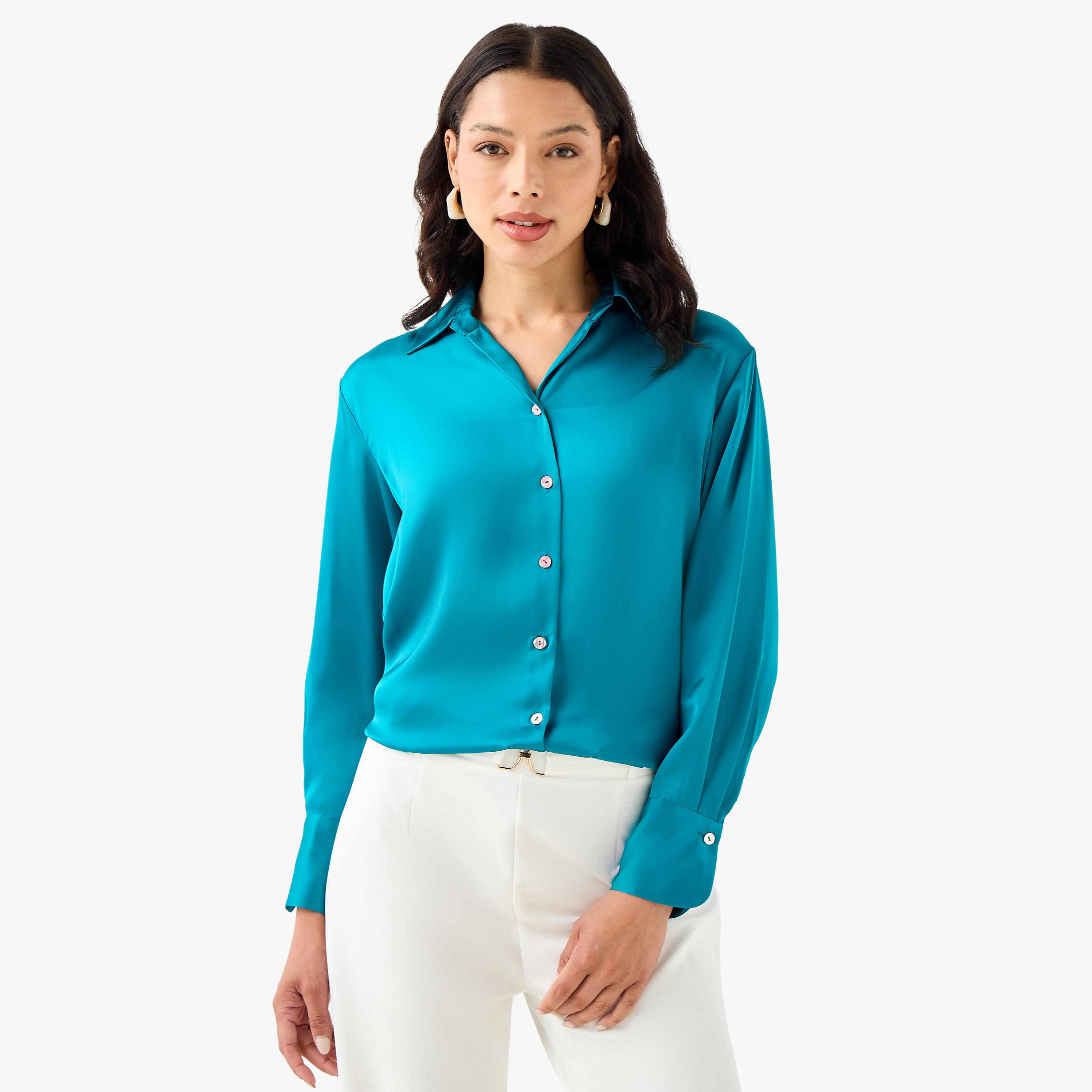 قميص بوليستر بقصة عادية وأكمام طويلة-women-clothing-shirtsandblouses-shirts-image-4