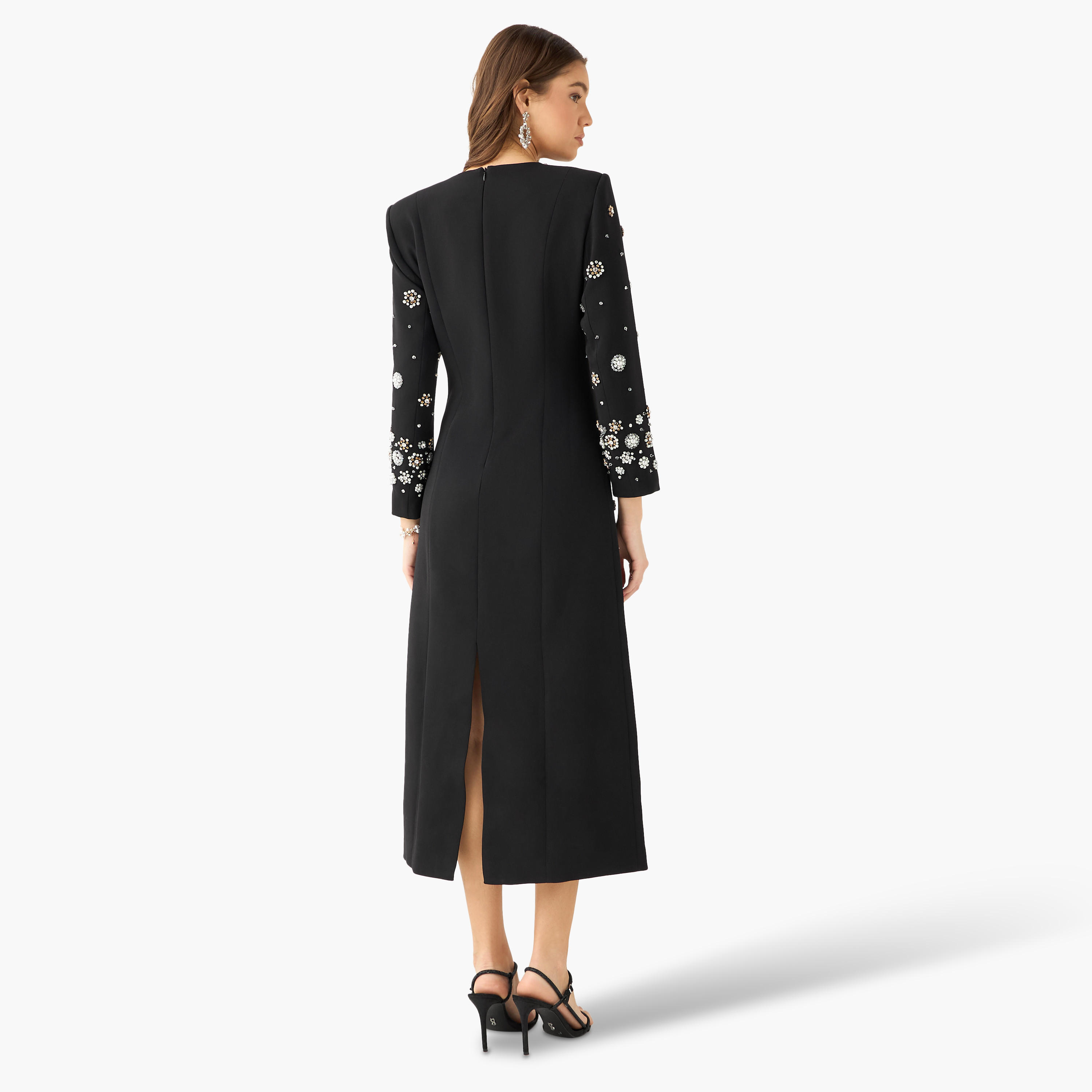 Floral Embellished Party Maxi Dress with Studded Neckline-women-clothing-dresses-image-4
