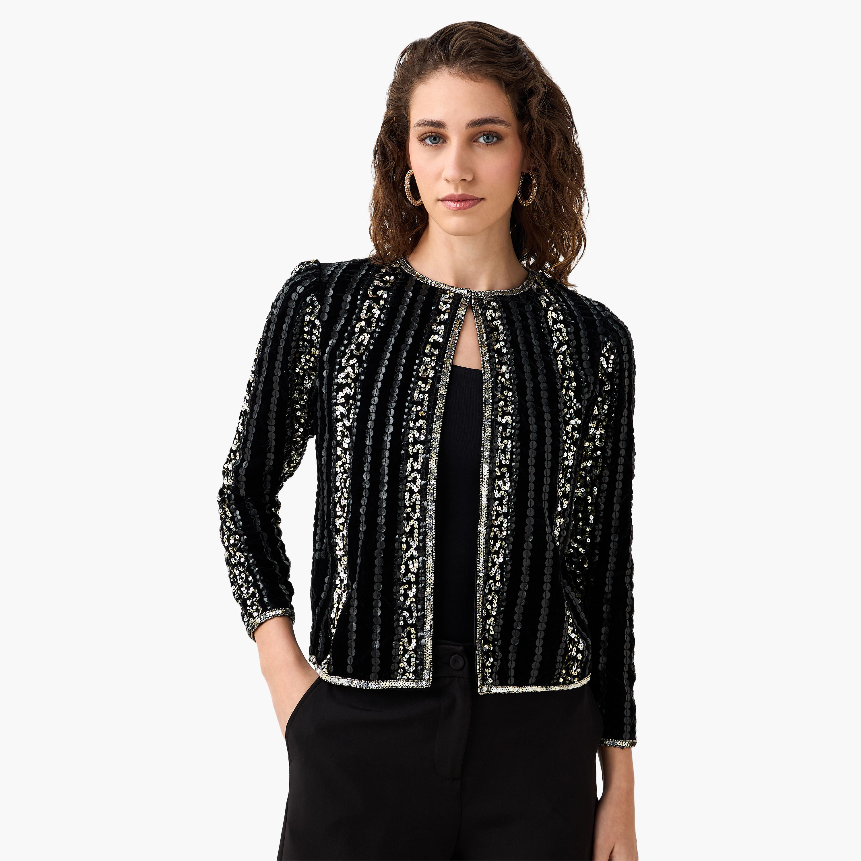 جاكيت مفتوح من الأمام بتزيينات ترتر-women-winterwear-coatsandjackets-jackets-image-4