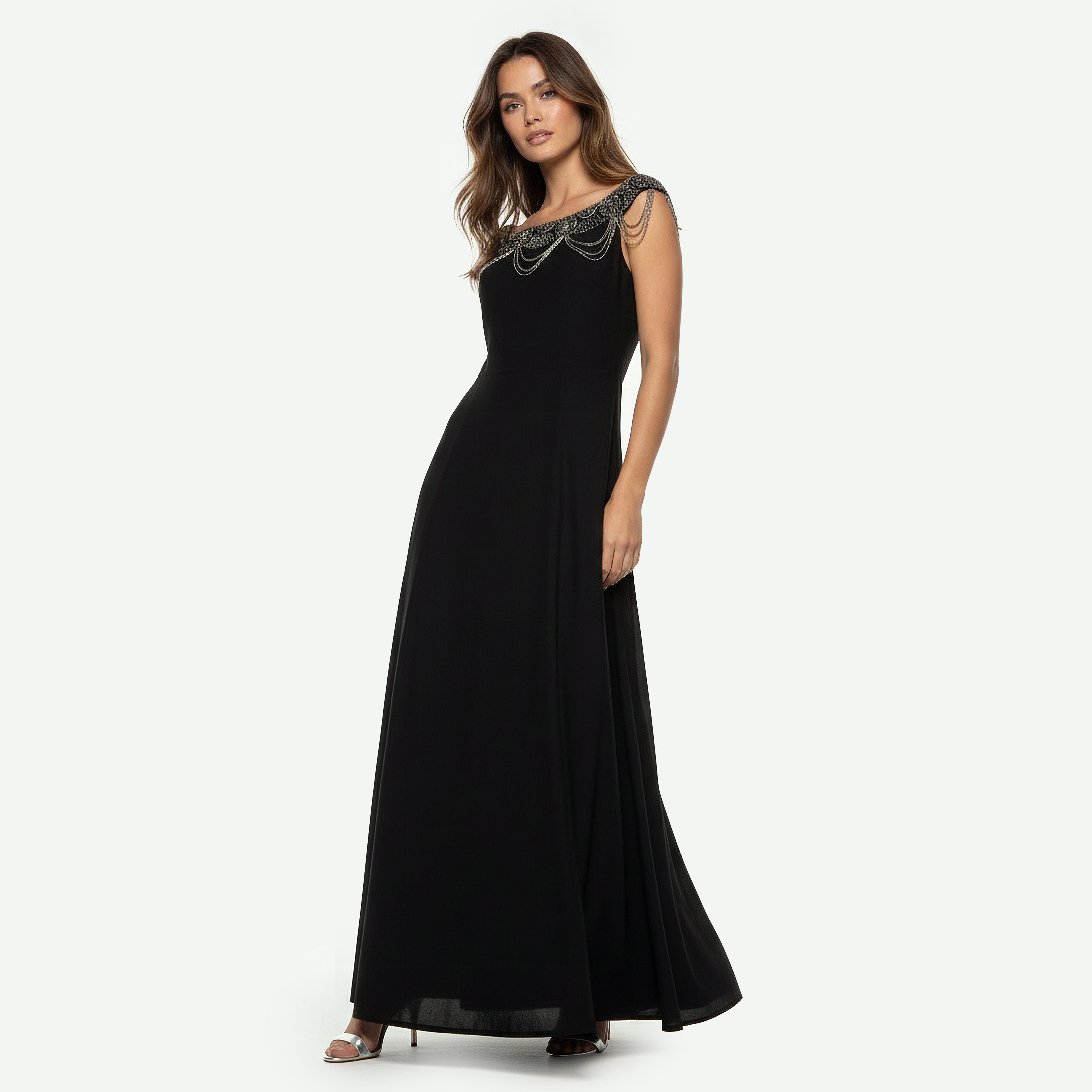فستان سهرة ماكسي مزين بالخرز وتصميم ياقة منسدلة على شكل عقد-women-clothing-dresses-image-3