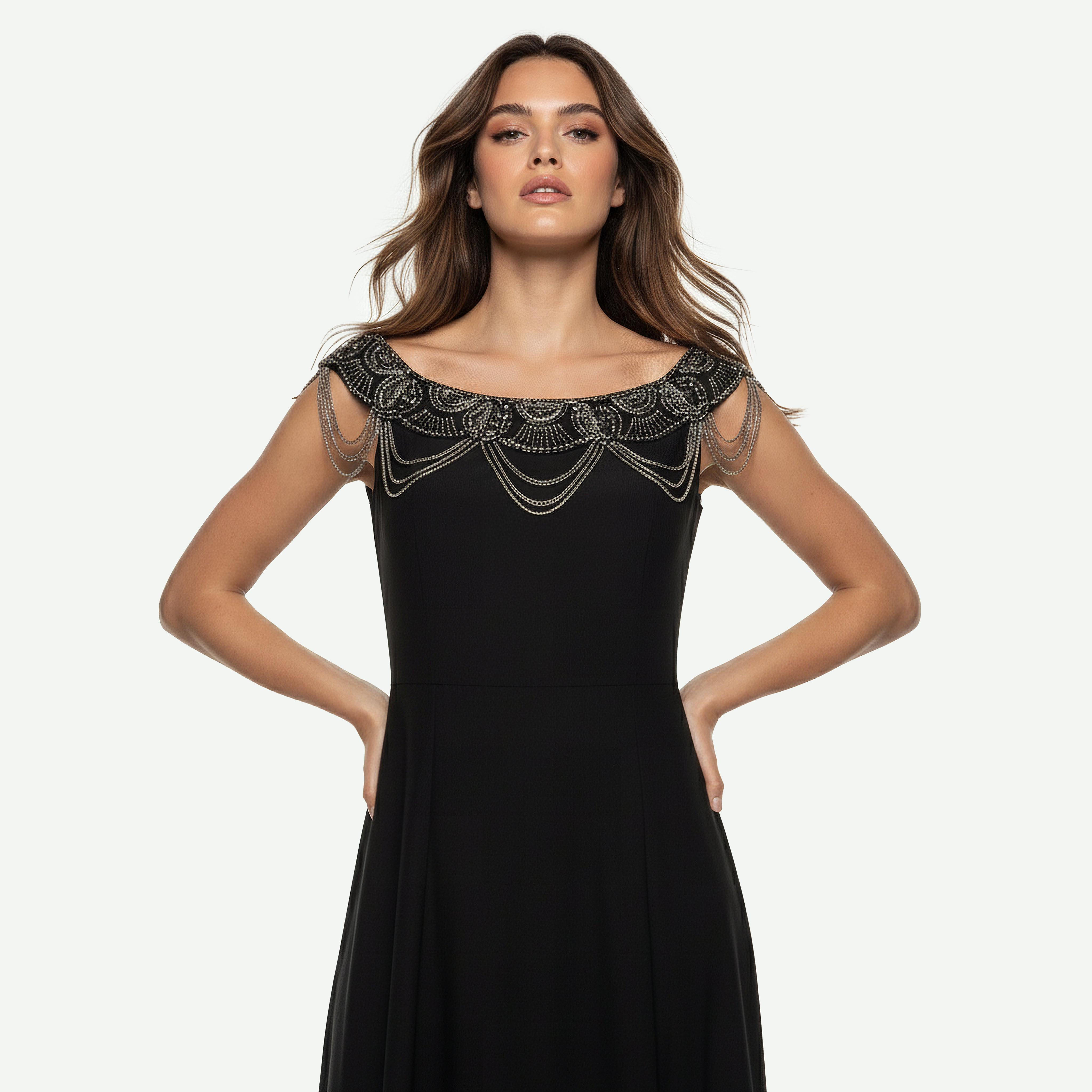 Bead Embellished Party Maxi Dress with Necklace Drape Design-women-clothing-dresses-image-5