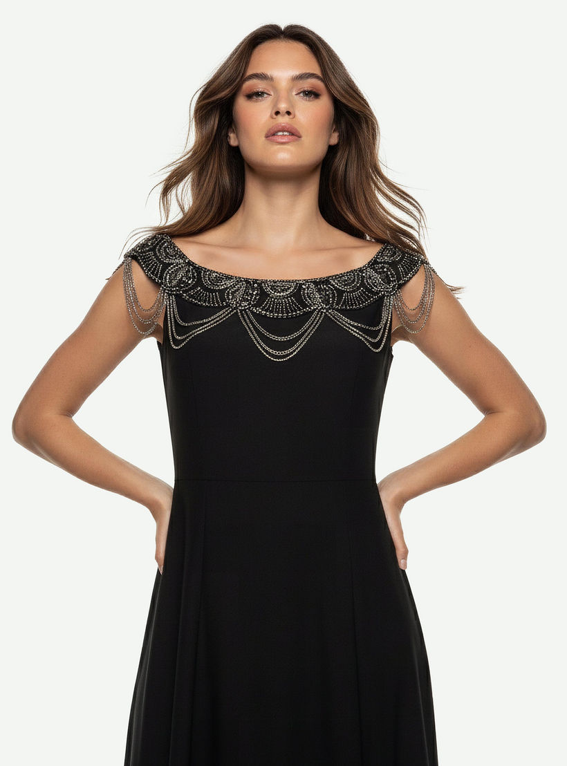 فستان سهرة ماكسي مزين بالخرز وتصميم ياقة منسدلة على شكل عقد-women-clothing-dresses-image-5