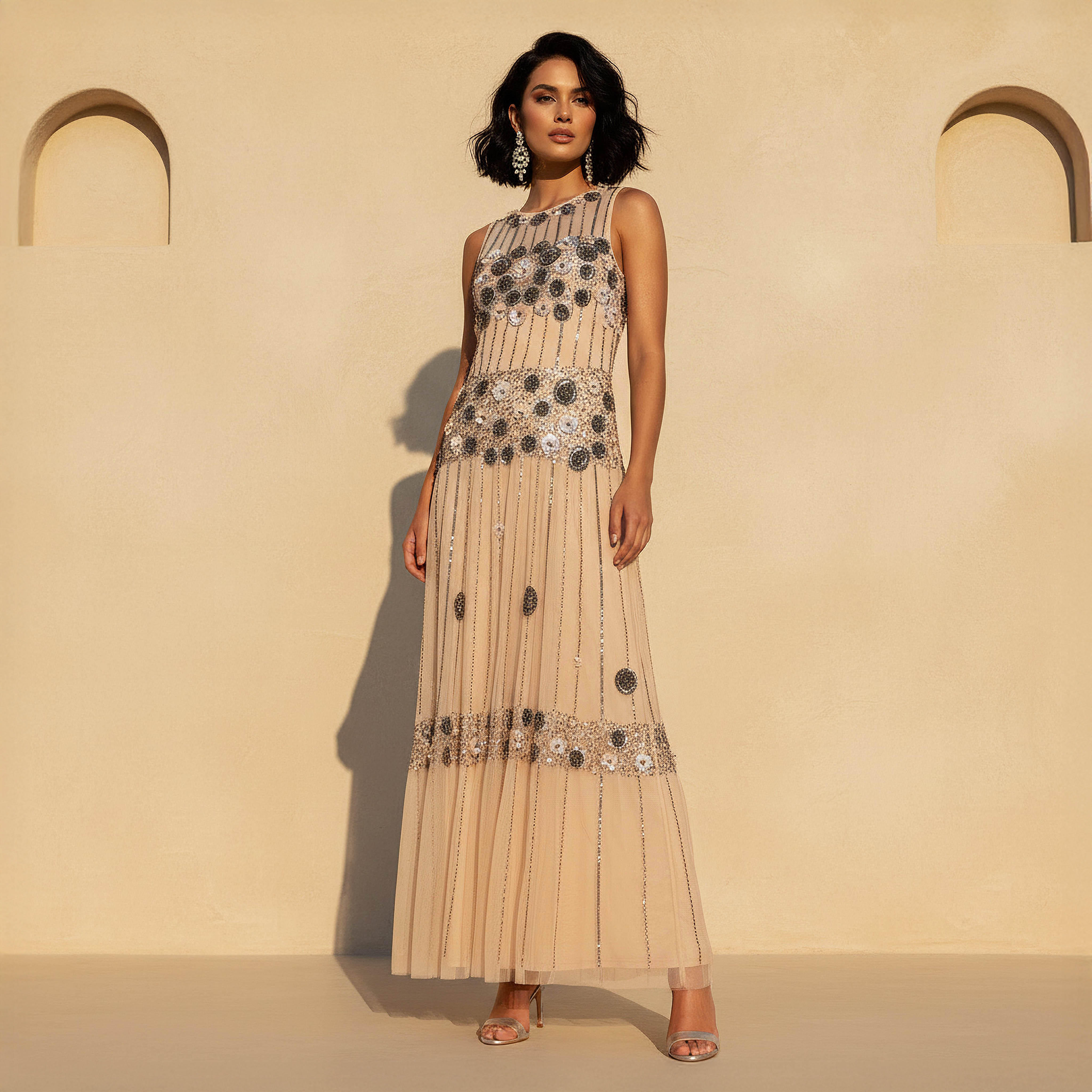 فستان سهرة ماكسي مزين بدون أكمام-women-clothing-dresses-image-1