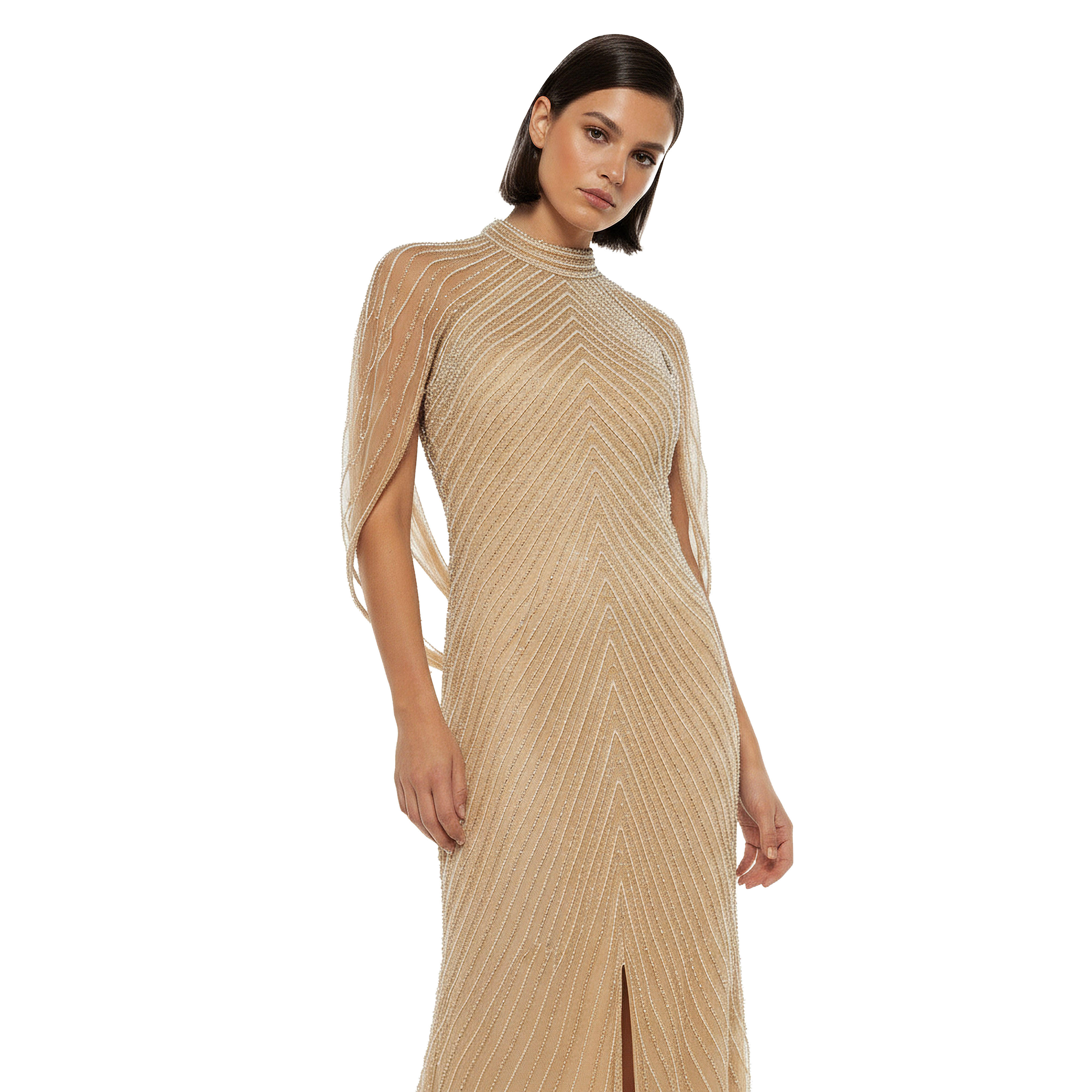 Beaded Embellished Bodycon Party Dress with High Neck-women-clothing-dresses-image-5
