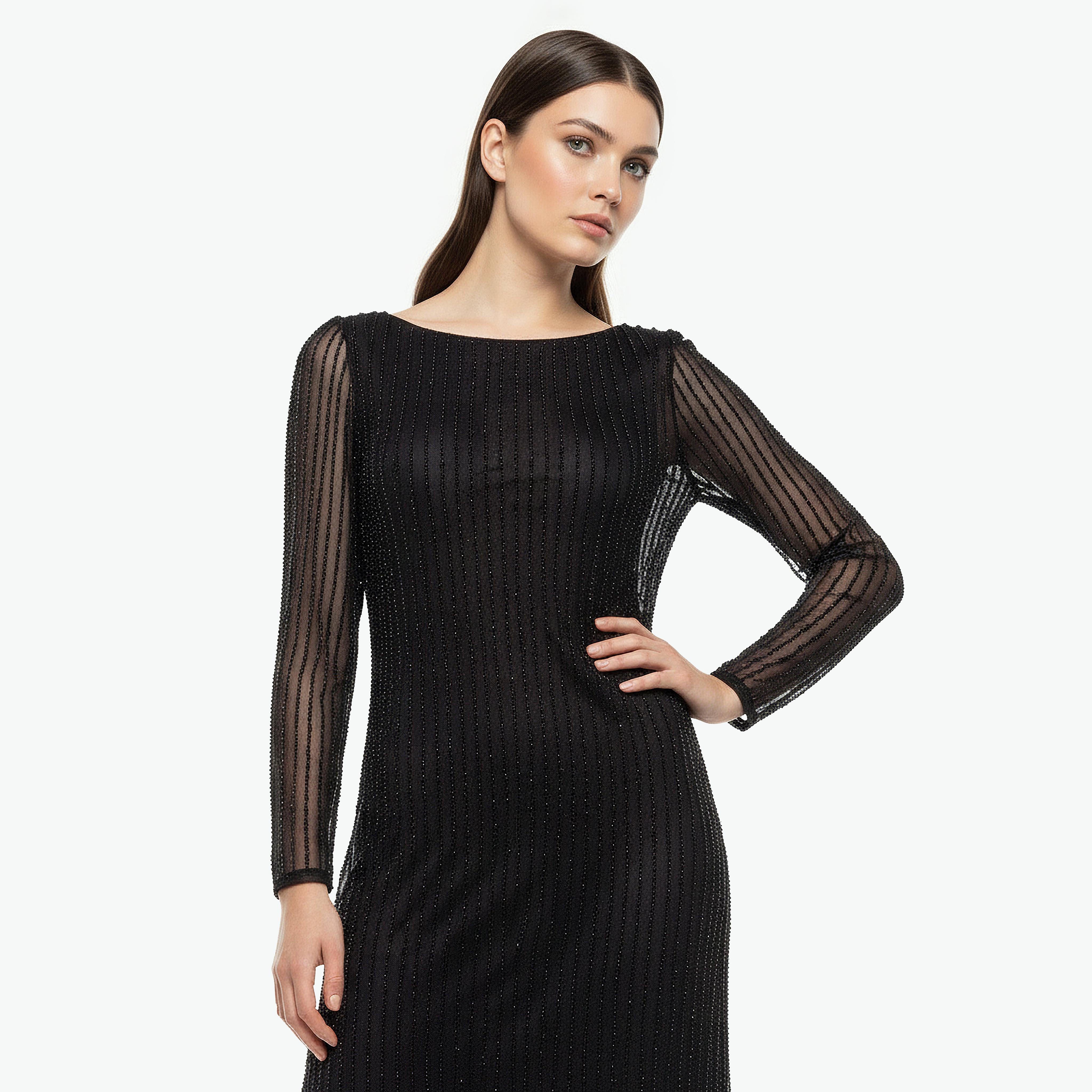 Bead Embellished Party Dress with Long Sleeves-women-clothing-dresses-image-5